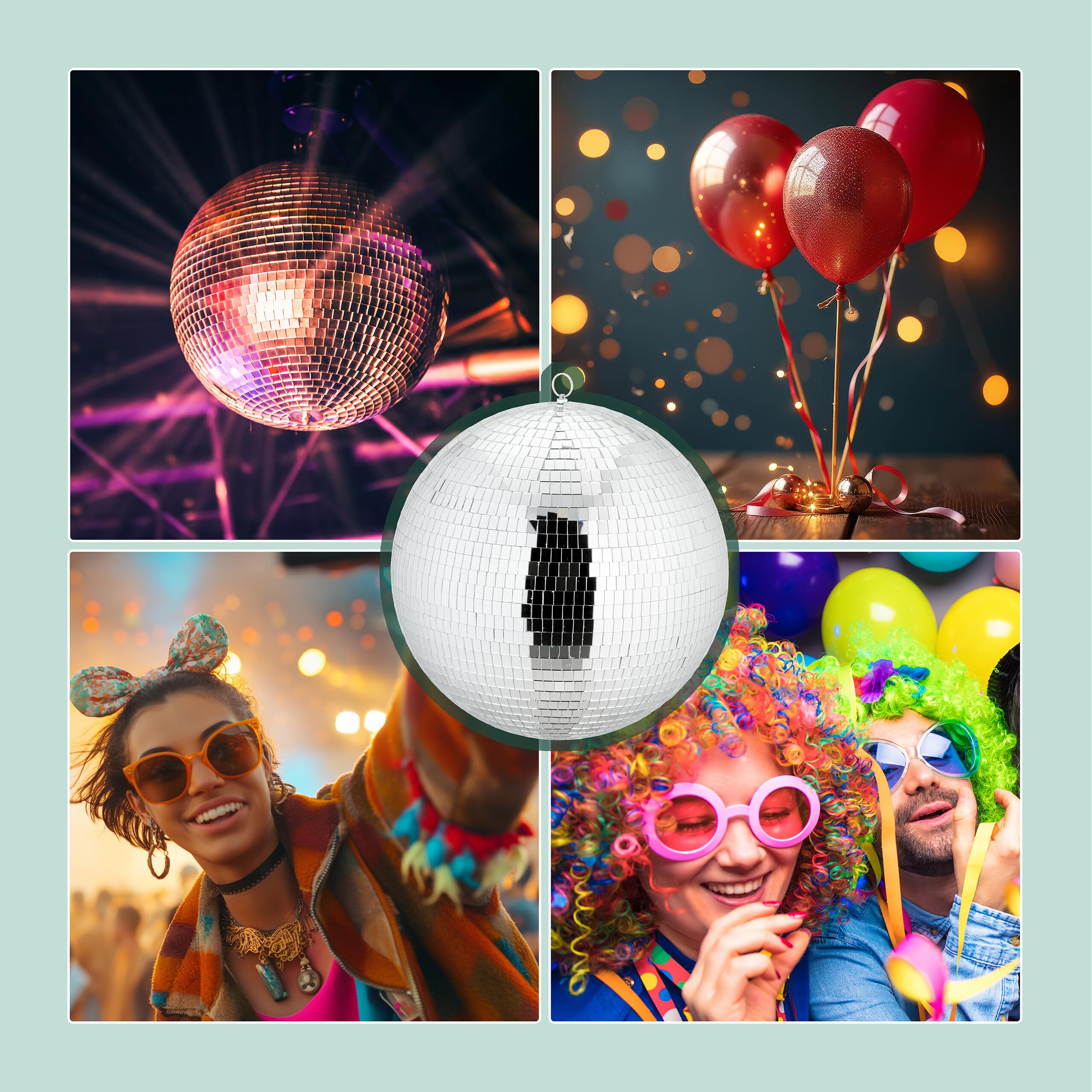 Relaxdays Palla da Discoteca Strobosferica, Ø 40 cm, Mirror Disco Ball, Strobosfera a Specchio, Party Gadget, Argentato