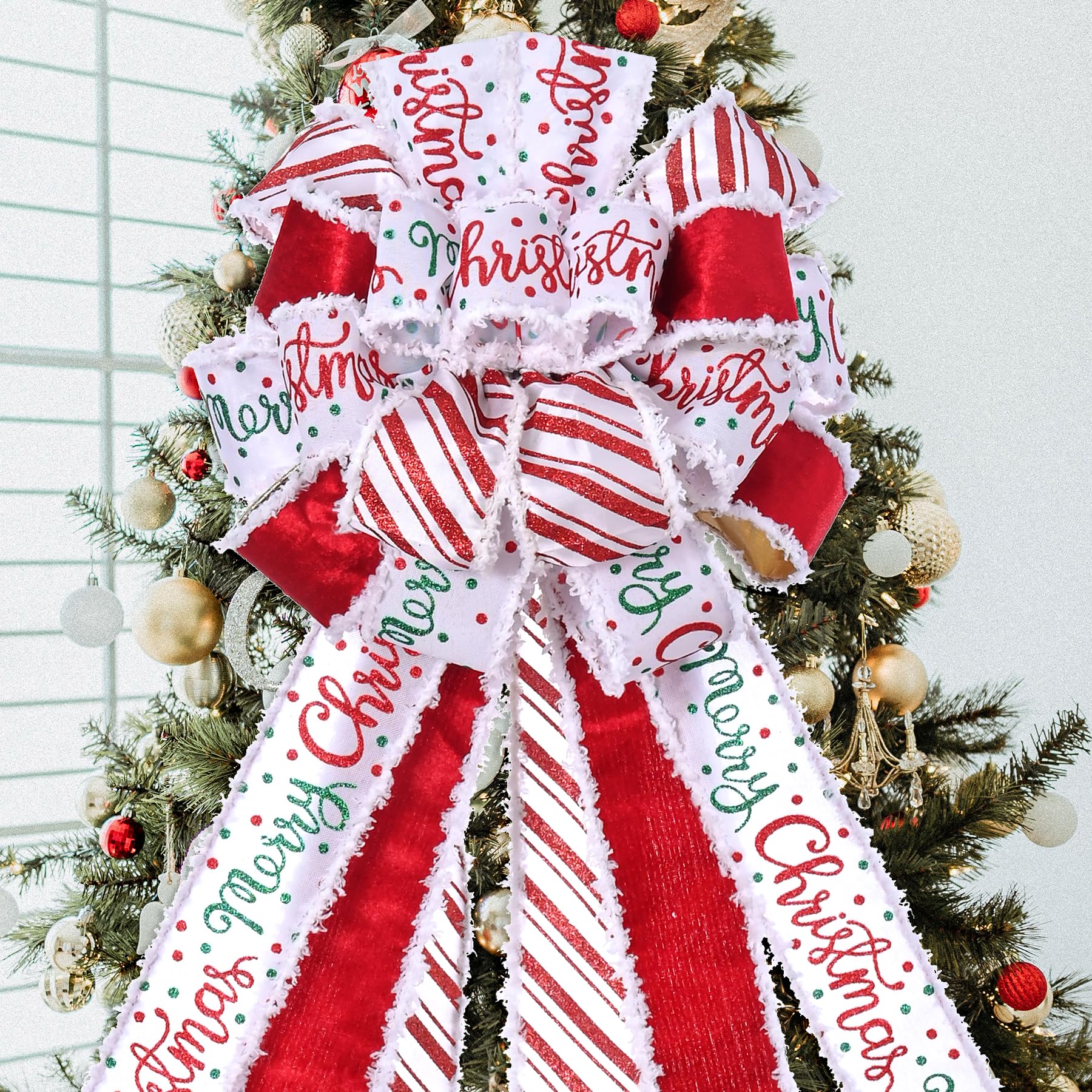 Riesige Weihnachtsbaumspitze Schleife – 19,7 X 46,1 Cm, Aus Satin, Mit Langem Schwanz, Weiß, Für Baum, Tür, Wand & Hintergrund, Wiederverwendbar