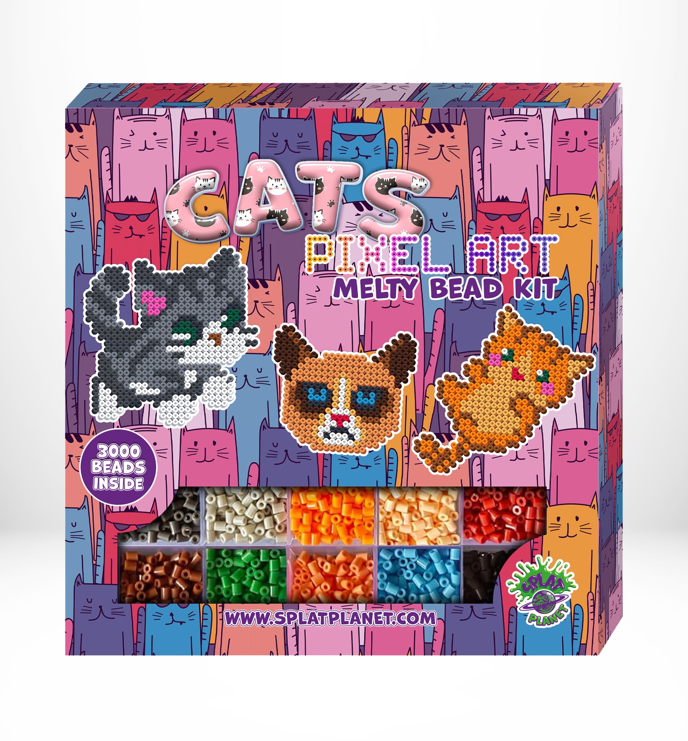 Splat Planet Cat Themed Pixel Art Melty Bead kit Fuse Beads for Kids Craft Art kit (Cats)