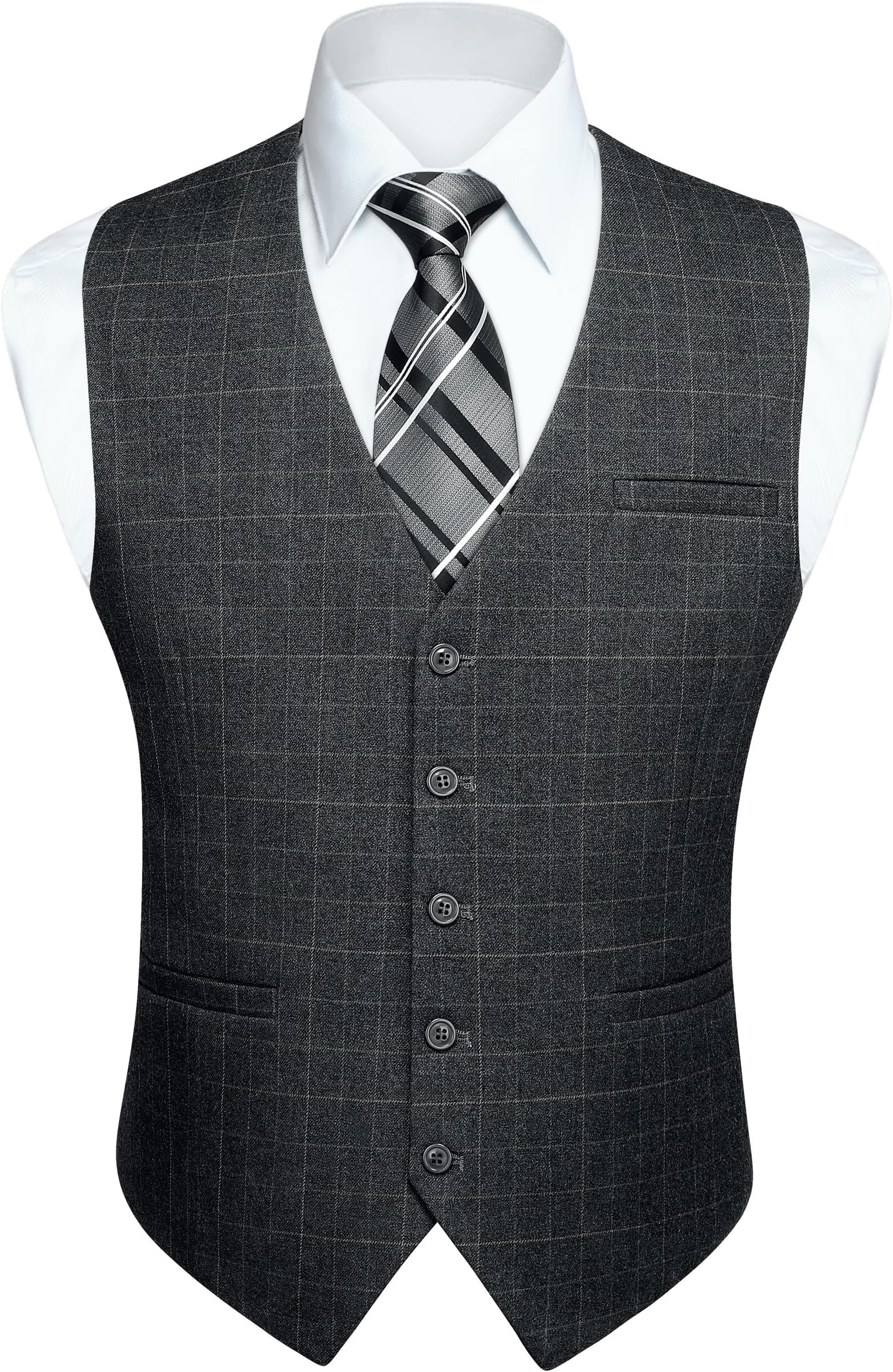 Men's Suit Vest Plaid Dress Vest for Men Slim Fit Formal Business Waistcoat Tuxedo V-Neck Solid Vest for Wedding