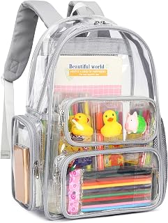 CAMTOP Clear Backpack Heavy Duty Transparent Bag See Through BookBag for Student School Work Festival Sport Travel (Grey)