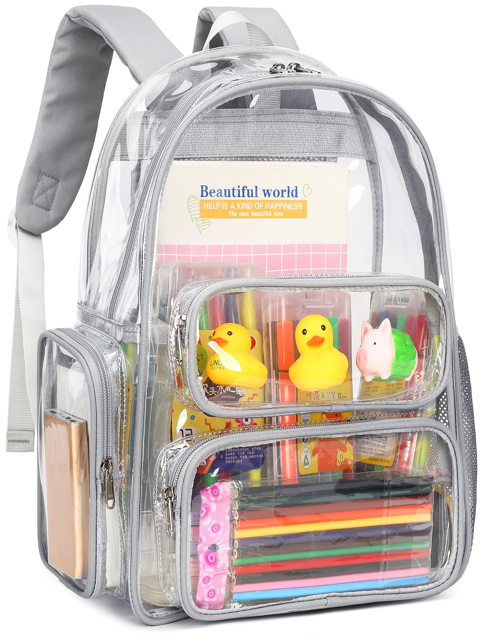 CAMTOP Clear Backpack Heavy Duty Transparent Bag See Through BookBag for Student School Work Festival Sport Travel (Grey)