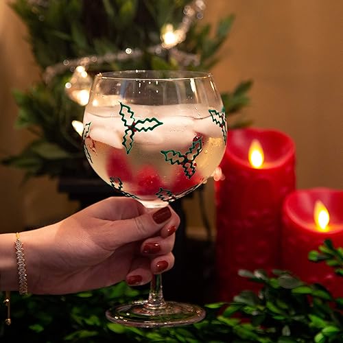 Miniatura 4 de Pavilion Gift Company Feliz Navidad - Acebo y bayas - Copa de vino pintada a mano (24 oz)