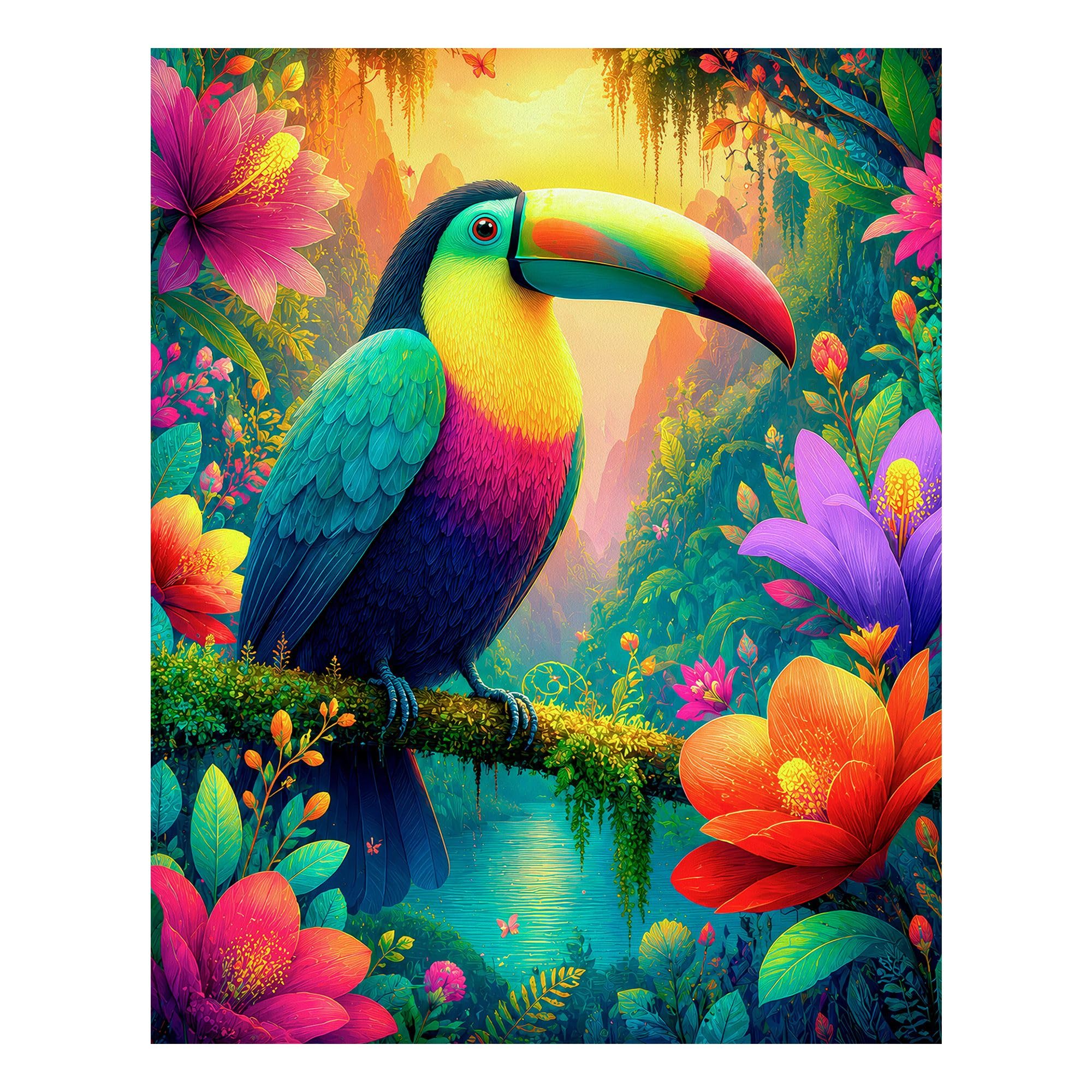 Toucan Paradise 500 Piece Jigsaw Puzzle for Adults | Unique Cut Pieces, Made in USA, Poster Included, Eco-Friendly Materials, Colorful Tropical Bird and Flowers