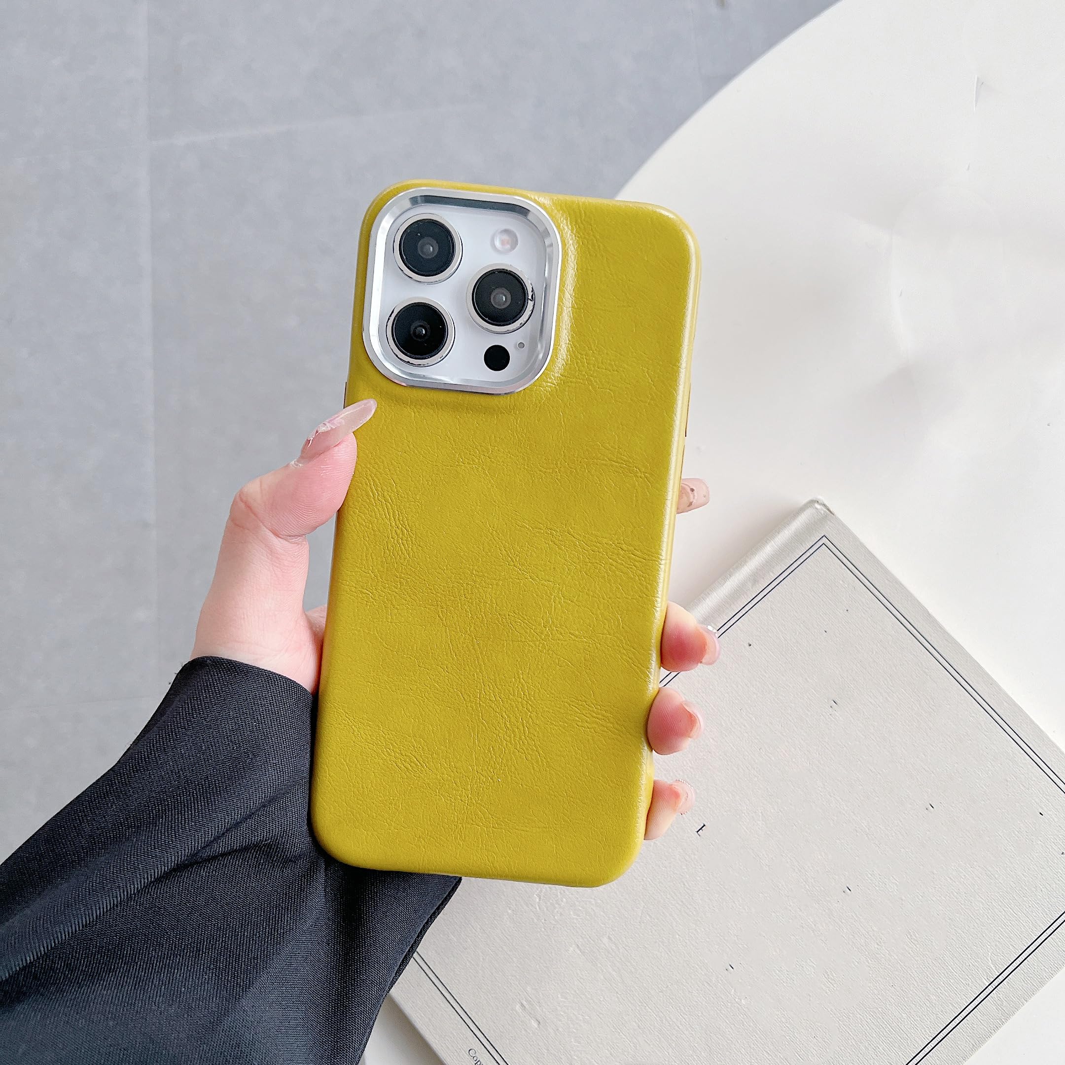 Coque de téléphone rétro en cuir texturé iPhone 15 Plus jaune - 7