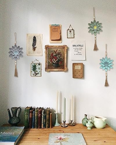 Miniatura 6 de Weekhai Arte de pared de flores de metal azul, decoración de múltiples capas, moderna escultura floral de hierro para pared, decoración colgante de