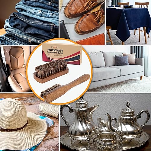 Miniatura 7 de TAKAVU - Juego de 2 cepillos para manchas de pelo de caballo, cerdas suaves naturales para frotar manchas difíciles en telas delicadas, tejidos,