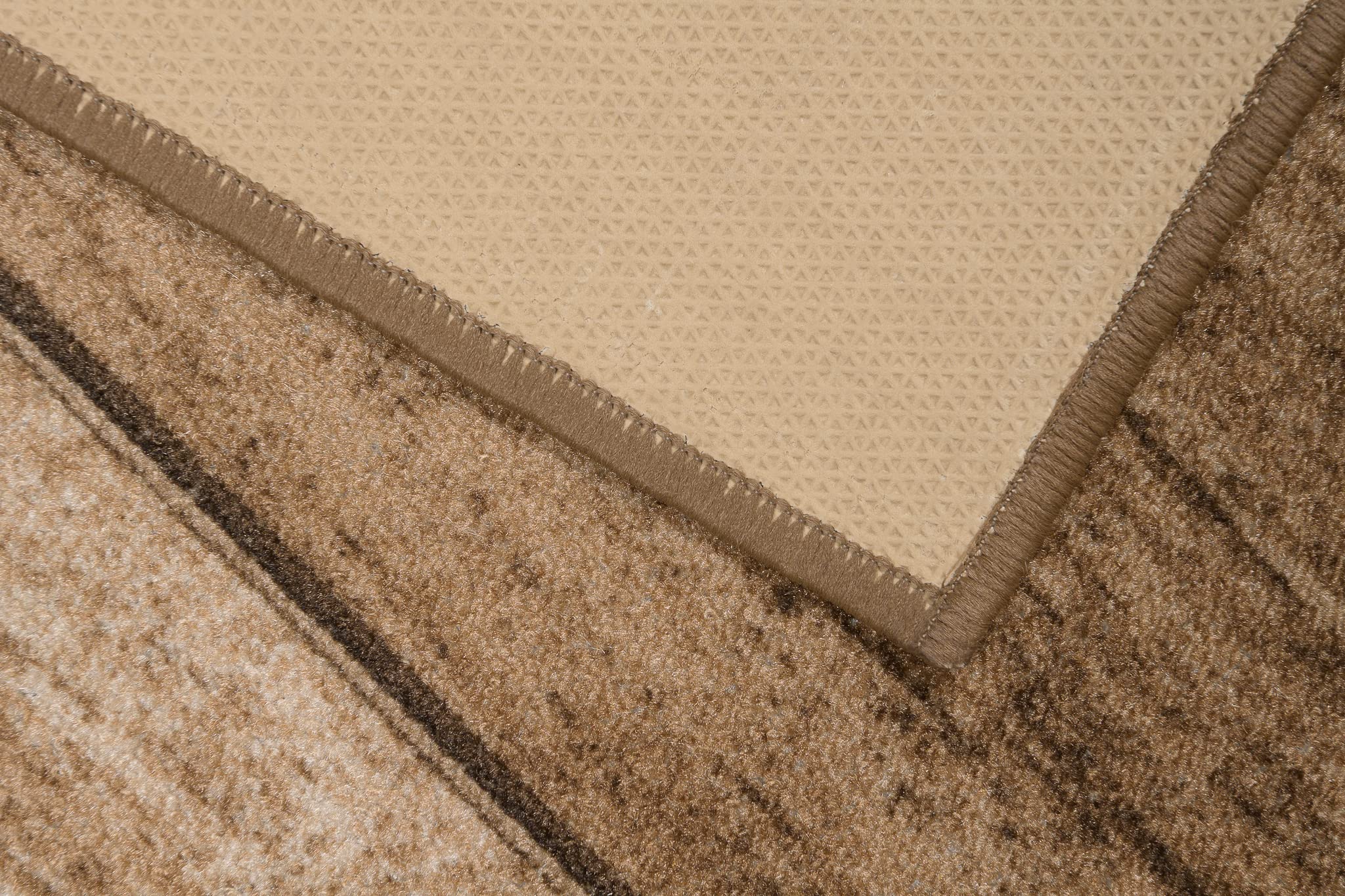 TAPISO Anti Rutsch Teppich Läufer rutschfest Brücke Meterware Modern Hellbraun Creme Streifen Meiliert Design Flur Küche Wohnzimmer Diele 80 x 150 cm
