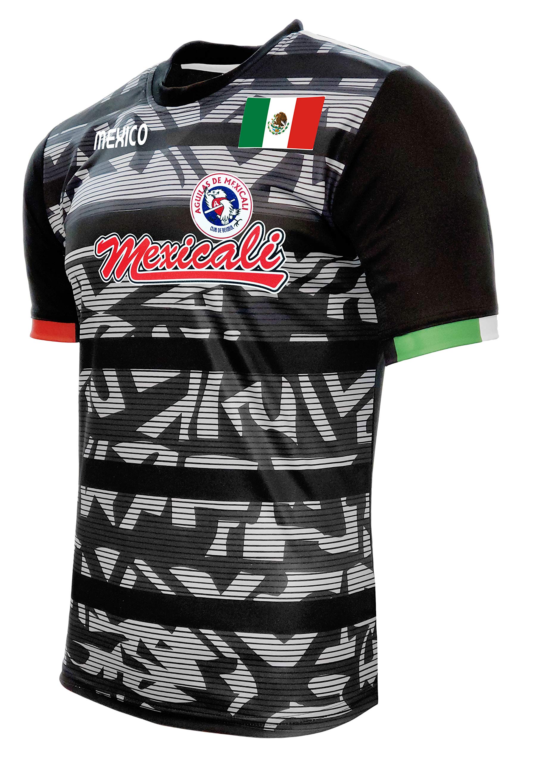 Jersey Mexico Aguilas de Mexicali 100% Polyester Black/Grey_Made in Mexico (US, Alpha, 3X-Large, Regular, Regular, Black)