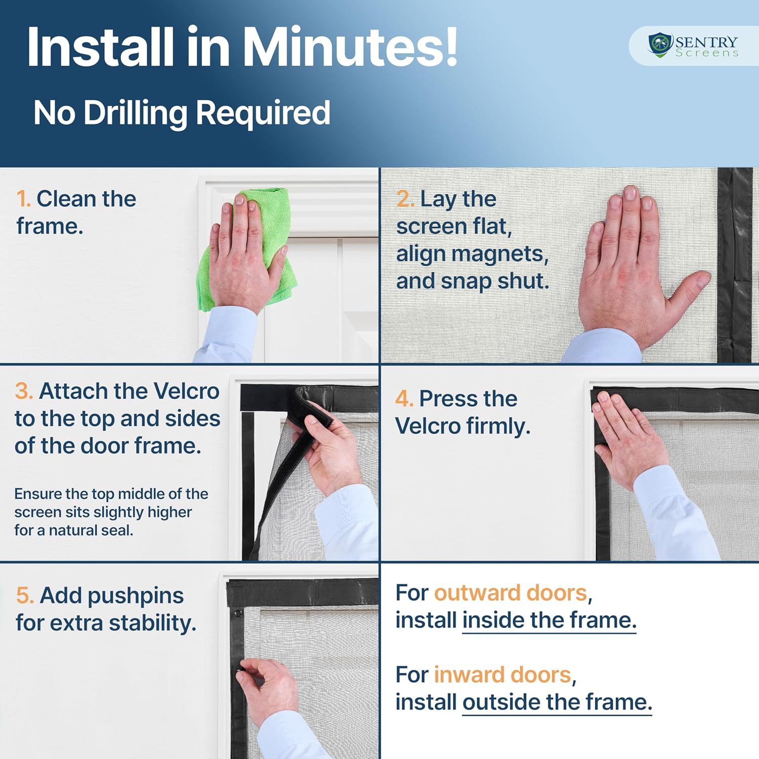 Fiberglass Mesh Magnetic Screen Door – Heavy Duty Self-Closing Hanging Door Net Screen with Magnet Closures – Fits Doors Up to 37"x82" – Black – by Sentry Screens