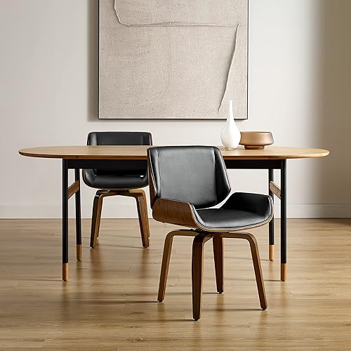Miniatura 2 de Zouron Sillas de comedor giratorias, silla de escritorio moderna de mediados de siglo, silla de sala de estar de piel sintética con patas de madera