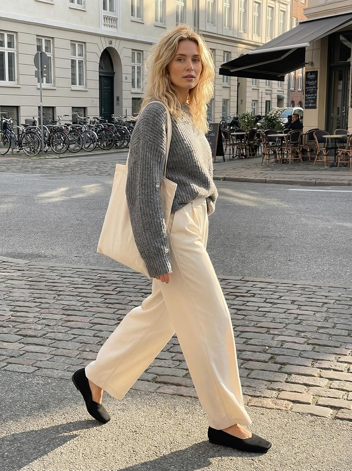 Flats for Women Foldable Ballet Flat Square Toed Knit Comfortable Ballerina Flats Womens Shoes - Image 2