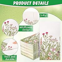 Vista 3 de 100 servilletas de papel de flores silvestres, desechables, floral, 3 capas, servilletas vintage botánicas con hojas verdes, hierbas, toalla de mano