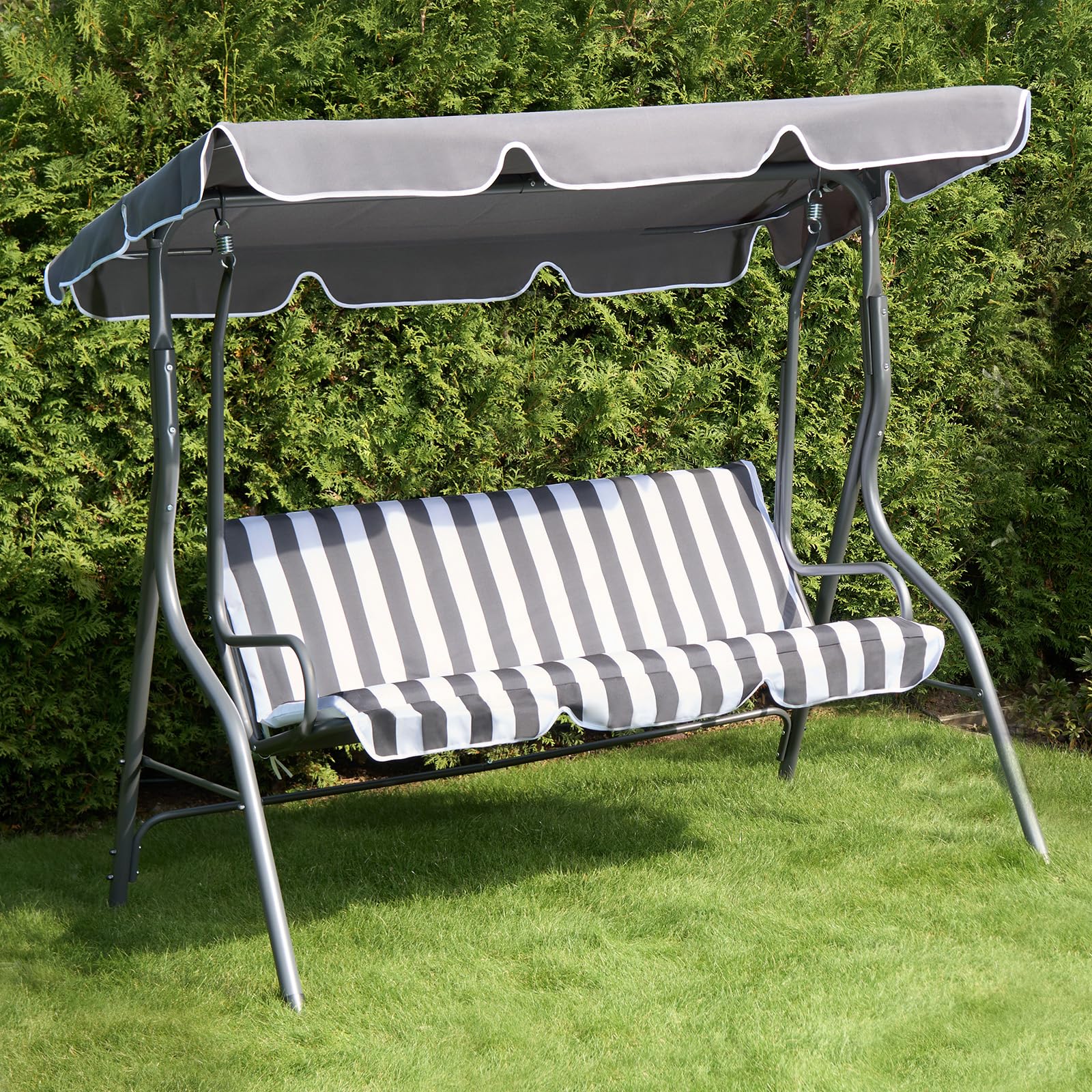 Ohs 3 Seater Swing Bench Garden Furniture Set Outdoor Canopy Patio SofaGrey from B&Q