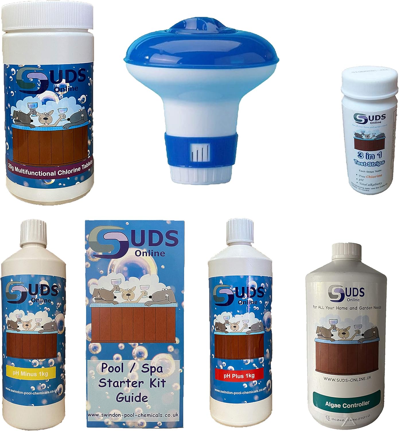 Suds Online Swimming Pool Starter Kit 1KG Includes Chlorine, pH+, pH