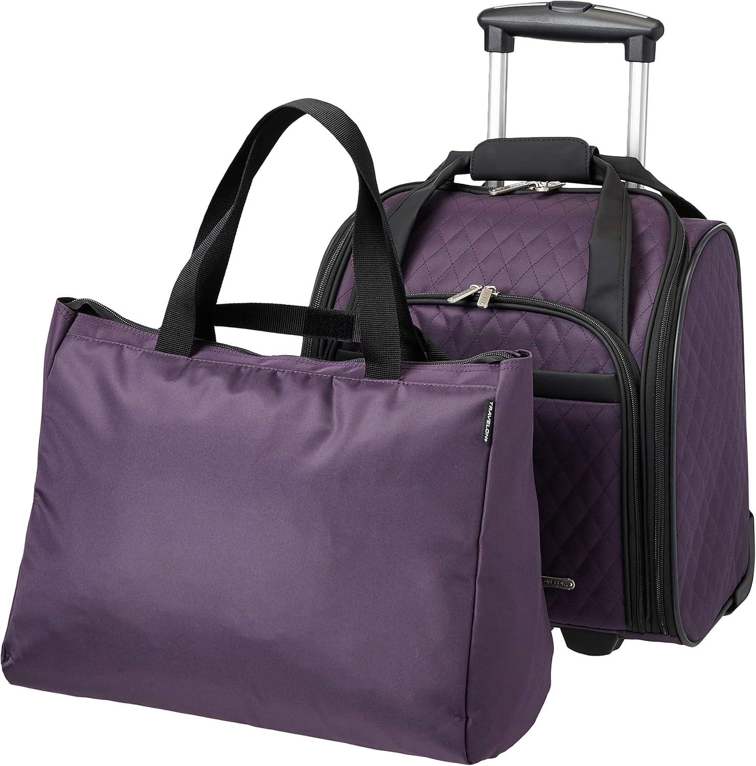 Travelon Wheeled Underseat CarryOn with BackUp Bag, Eggplant (Purple