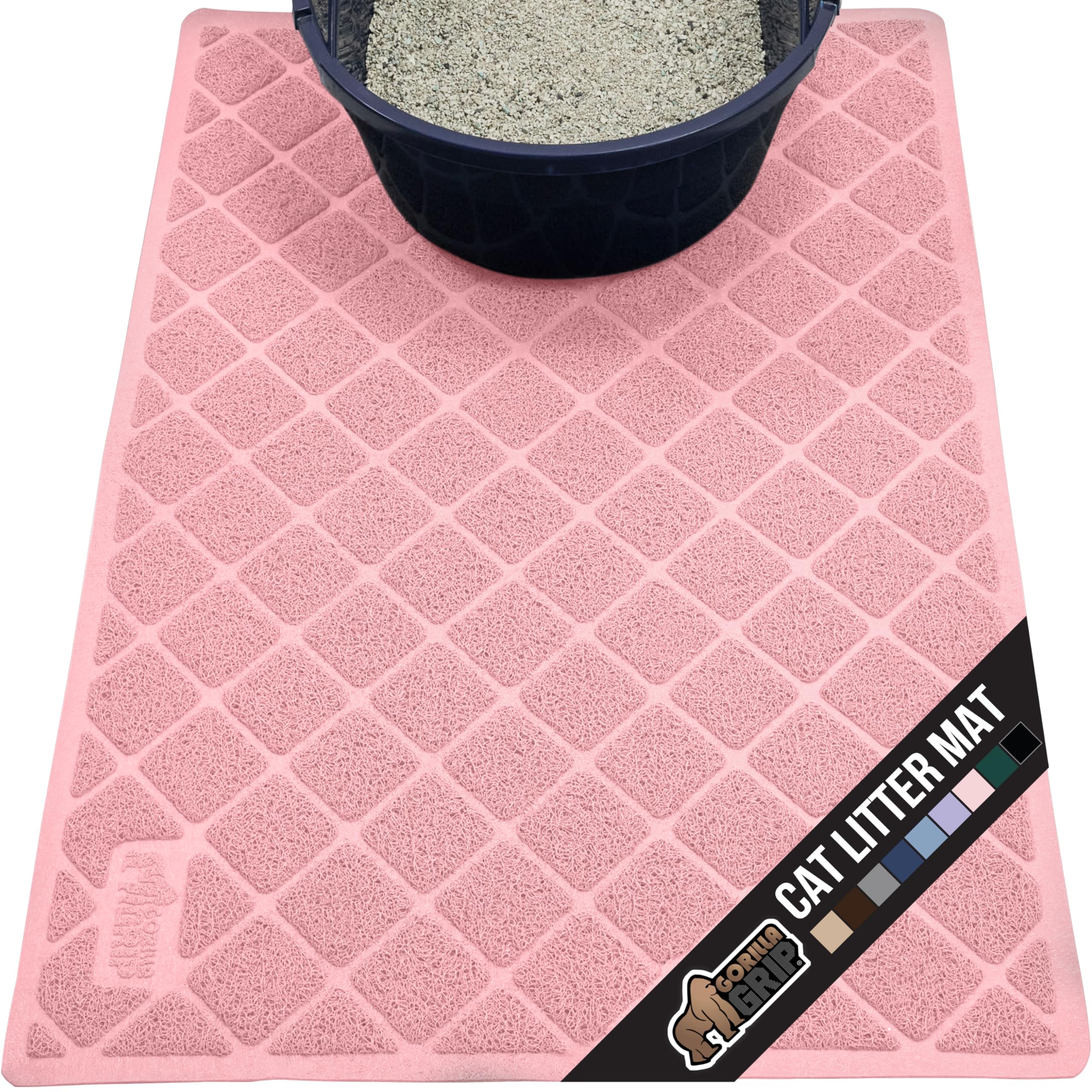 GORILLA GRIP Cat Litter Box Mat, Water Resistant, US Designed Kitty Litter Trapping Mats, Easy to Clean, Scatter Control, Less Mess and Clean Floors,