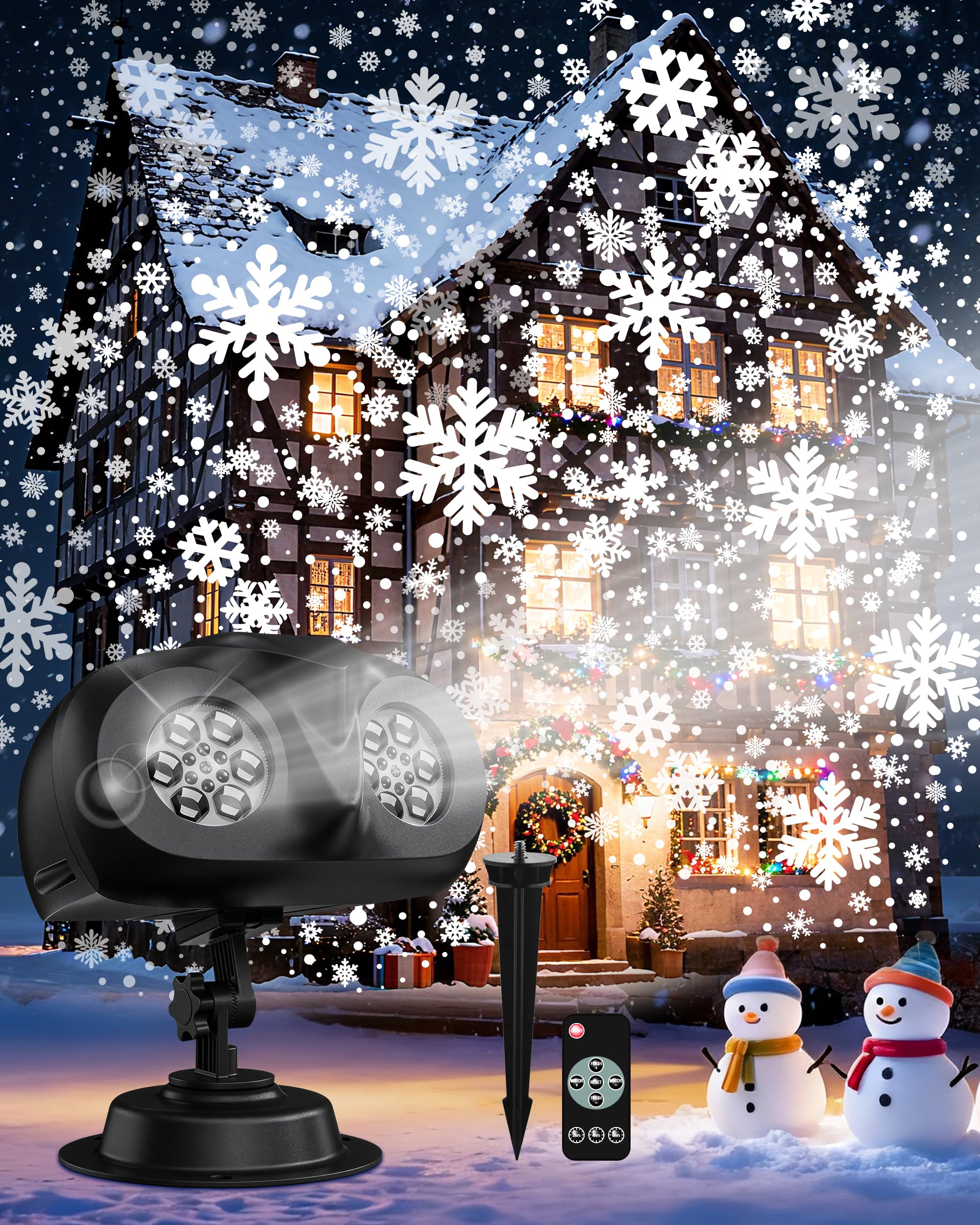 Proyector Luces Navidad Exterior Interior,Impermeable Lámparas Copos de Nieve,Proyector Navideño de Nieve con Control Remoto,Decoración Luz LED Cotillon Nochevieja para Jardín Fiesta Adornos