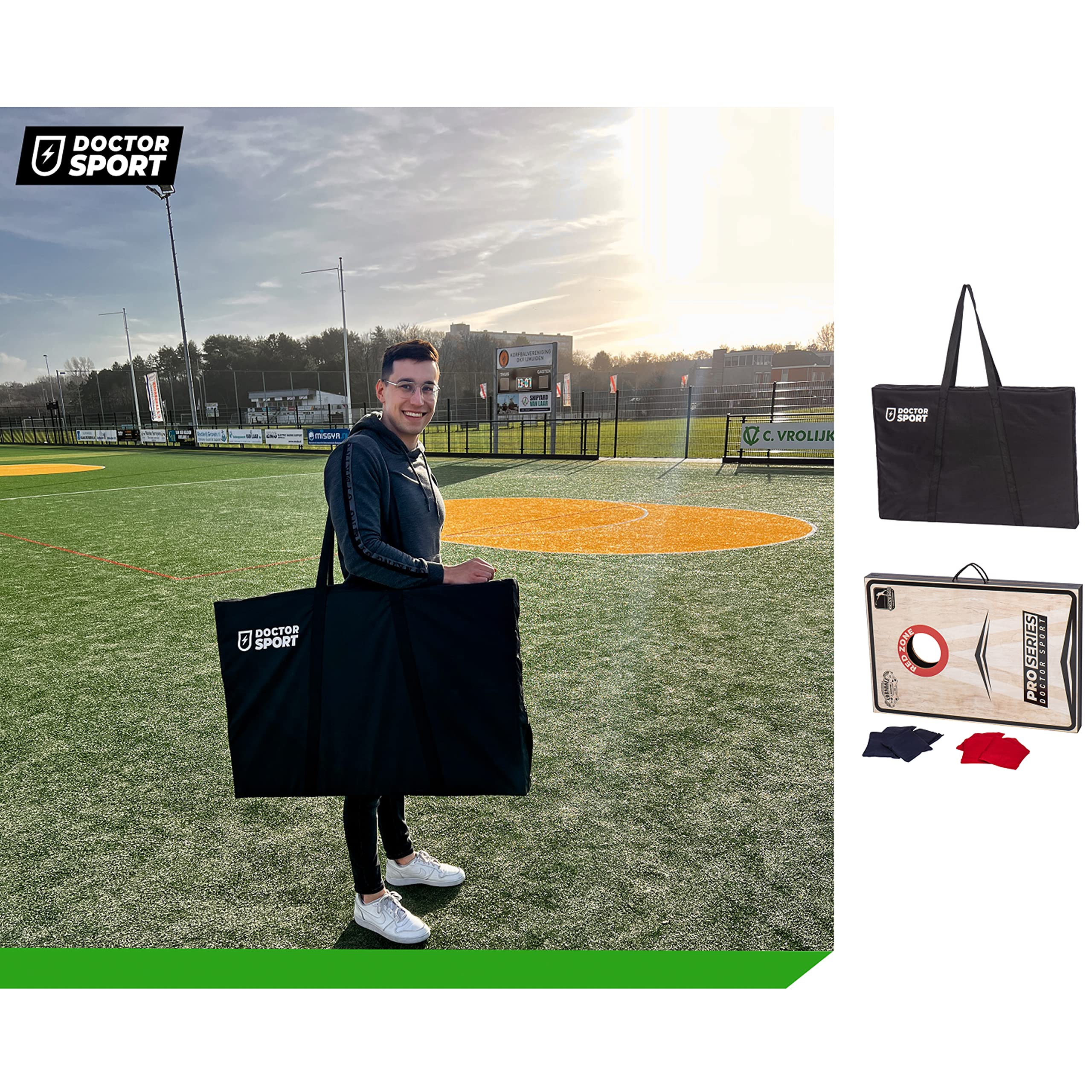 Profi Série Cornhole Double complet 2 x 90 x 60 cm avec 8 poufs américains 13 kg 400 g 15 x 15 cm Sac de transport 13 kg en bois véritable