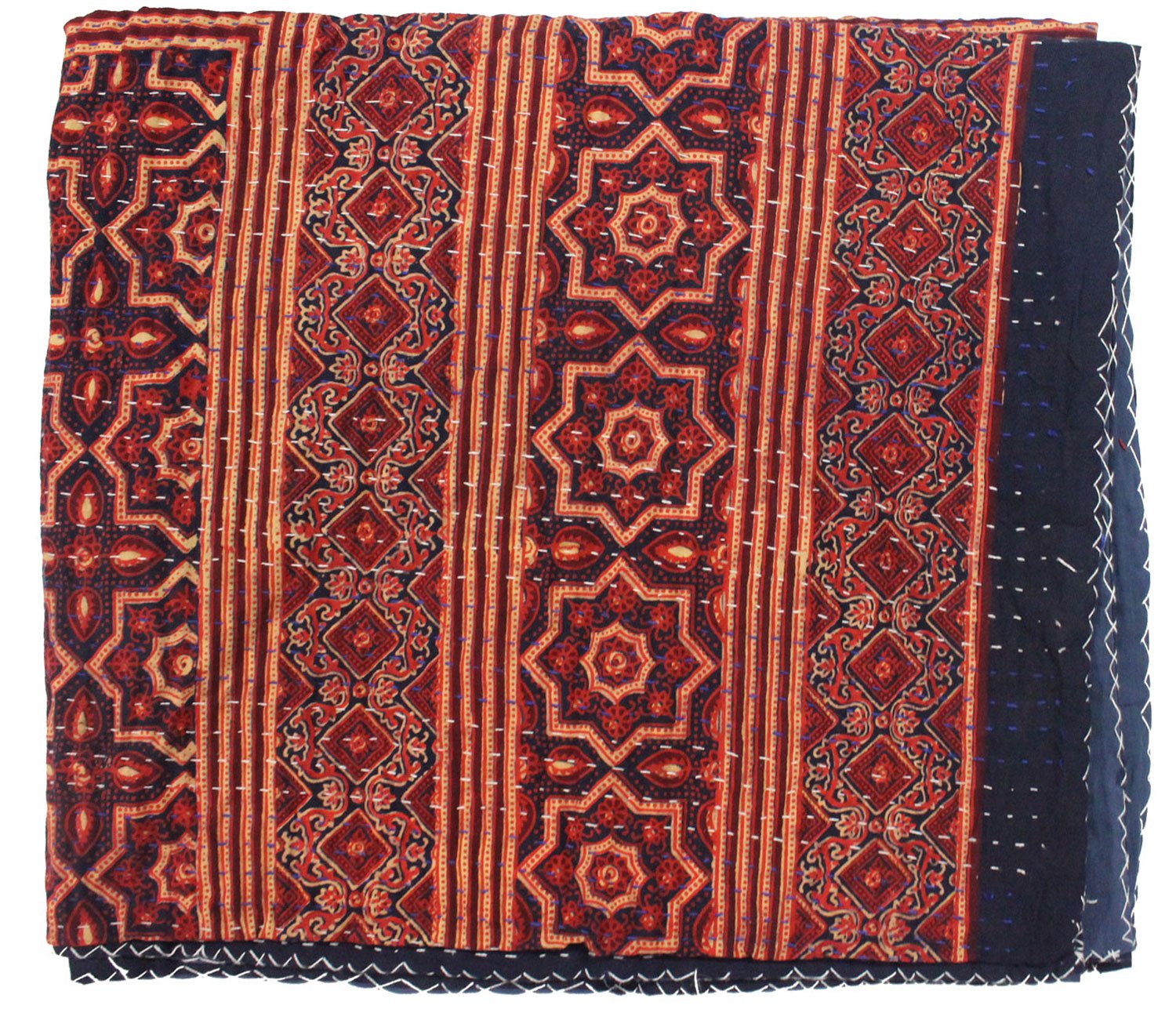Couvre-lit Kantha vintage Mango Gifts : artisanat d'Inde d'exception 100% coton