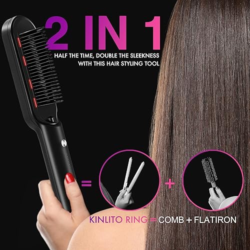 Miniatura 2 de Peine alisador de cabello para mujeres, cepillo alisador de pelo con calentamiento rápido, antiquemaduras con 5 temperaturas con cepillo calentado,