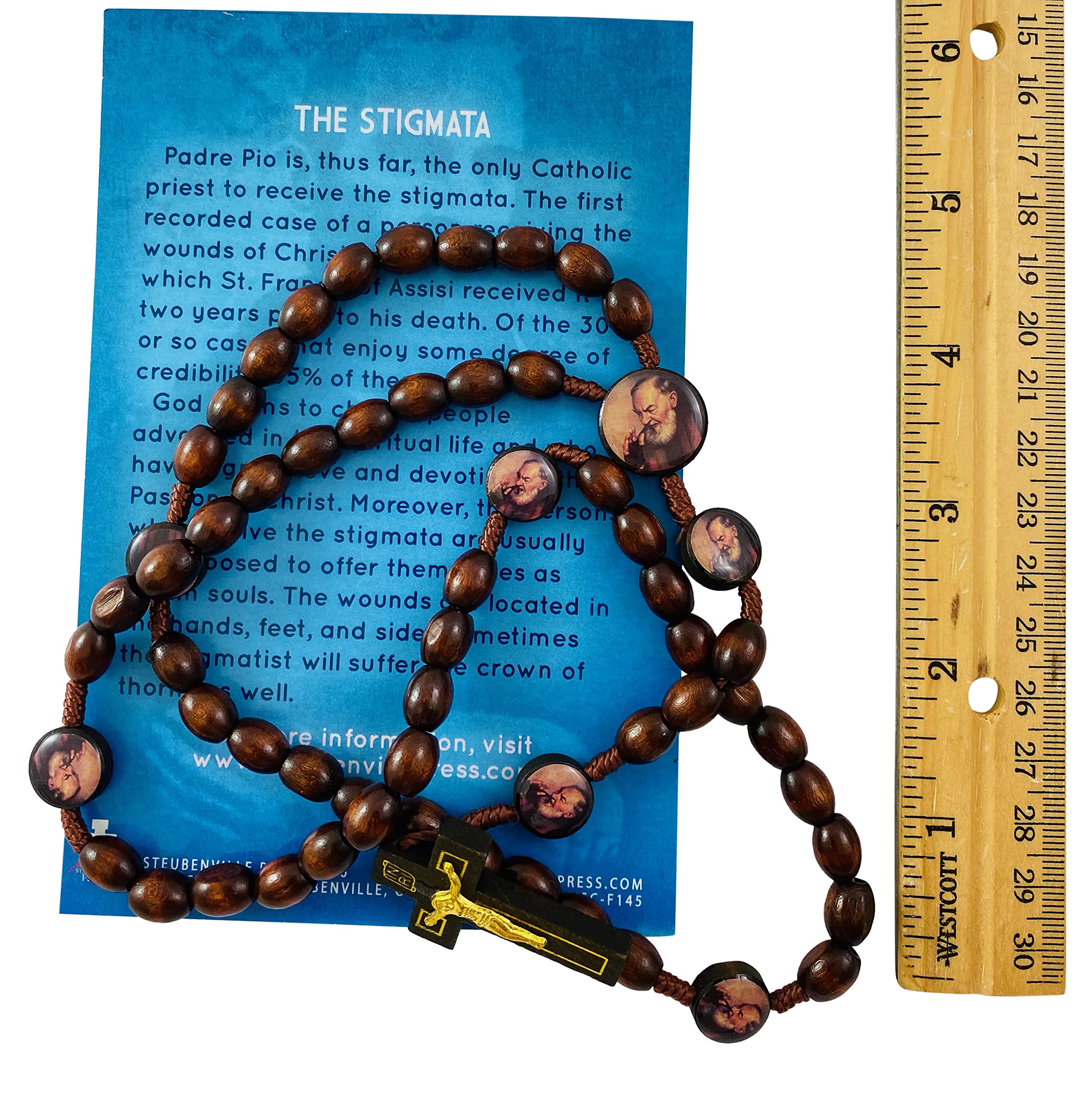Saint Padre Pio Rosary - Wooden Beads & Holy Card -3 Saint Padre Pio Rosary - Wooden Beads & Holy Card -3