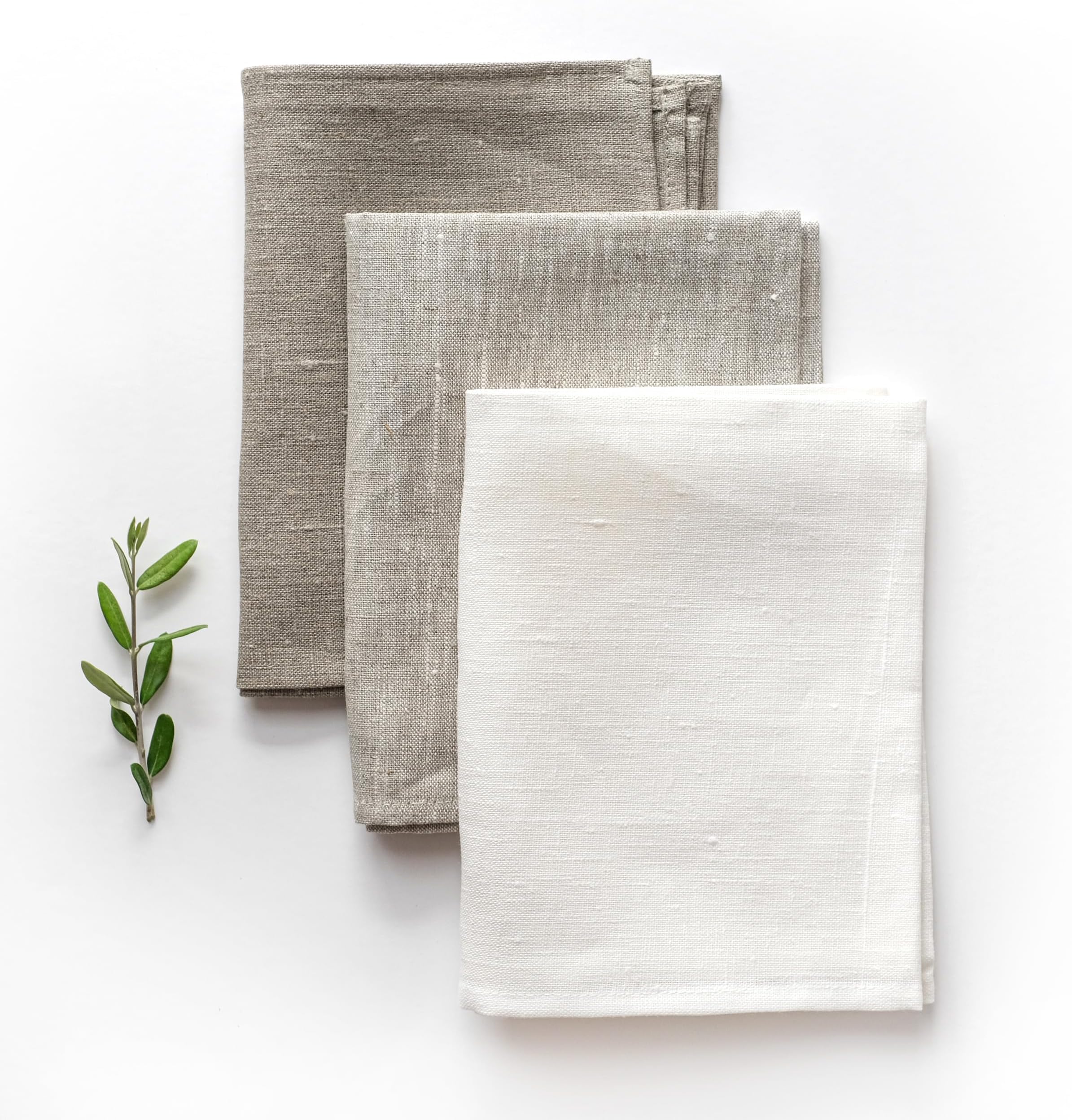 Varvara HomeSet of 3 linen kitchen towels - dish towels - linen guest towels - kitchen hand towels - guest towels - 100% linen - colour white + ligth natural + natural