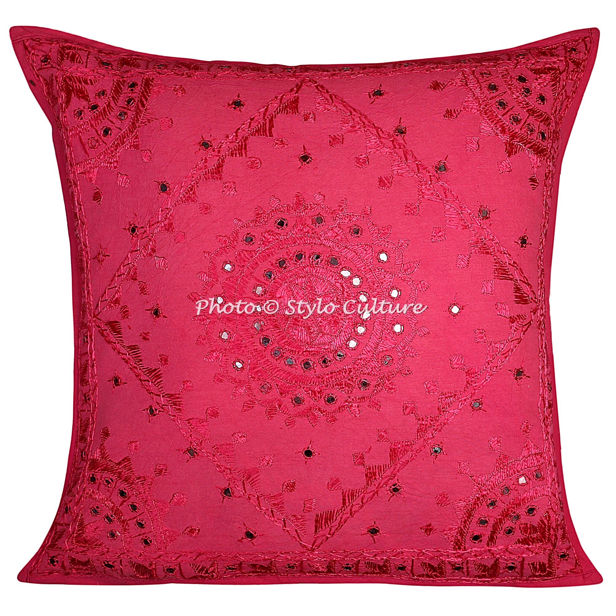 Bohemio Fundas para Almohadones Decorativos 60x60 cm Algodón Espejado Fundas Cojines Sofa Rosa 24x24 Inch Bordado Cuadrado sobre Fundas Almohadones para Sillas - 5 Pcs