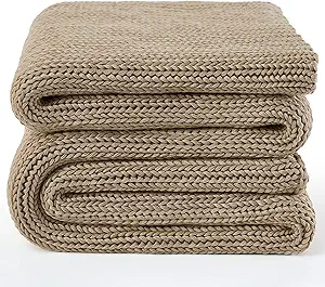 Guohaoi Knitted Weighted Blanket for Adults (Beige 60"x80" 25lbs) No Beads Cooling Throw Blanket for Hot Sleepers, Home Decor Breathable Chunky Knit Heavy Blanket Use on Queen/King Size Bed