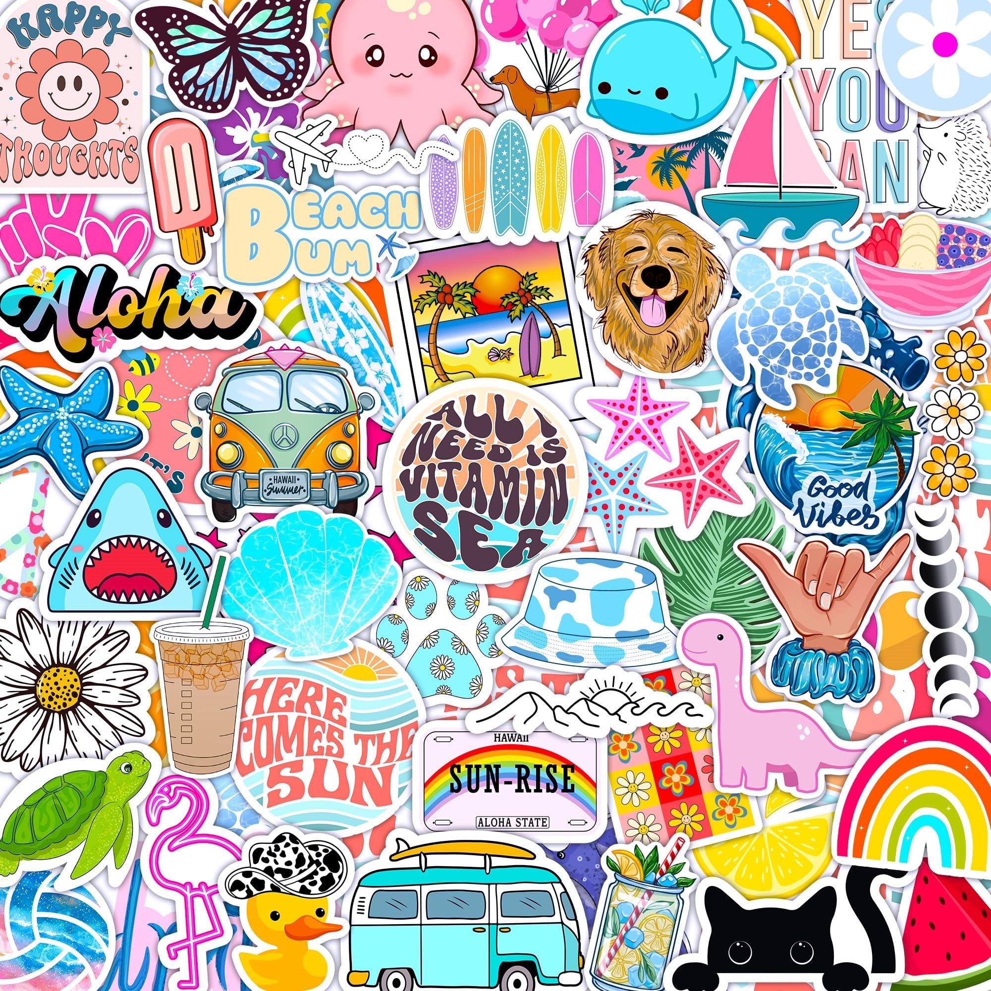 125 pcs hydroflask Stickers, Ocean Beach Themed Stickers for Laptop, Water Bottle, Hydro flasks, Wall, Bumper, Computer, Waterproof, VSCO Girl Stuff, Cute vsco Decal for Teen Girls