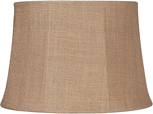 Pantalla de lámpara de tambor mediano de arpillera natural de 13 pulgadas superior x 16 pulgadas inferior x 11 pulgadas de inclinación x 10.75