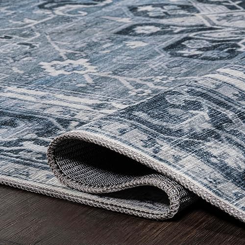 Miniatura 4 de JONATHAN Y WSH108B-28 ASA - Alfombra de pasillo lavable a máquina, color azulcrema, de 2 x 8 pies, fácil de limpiar, no desprende pelusa, para el