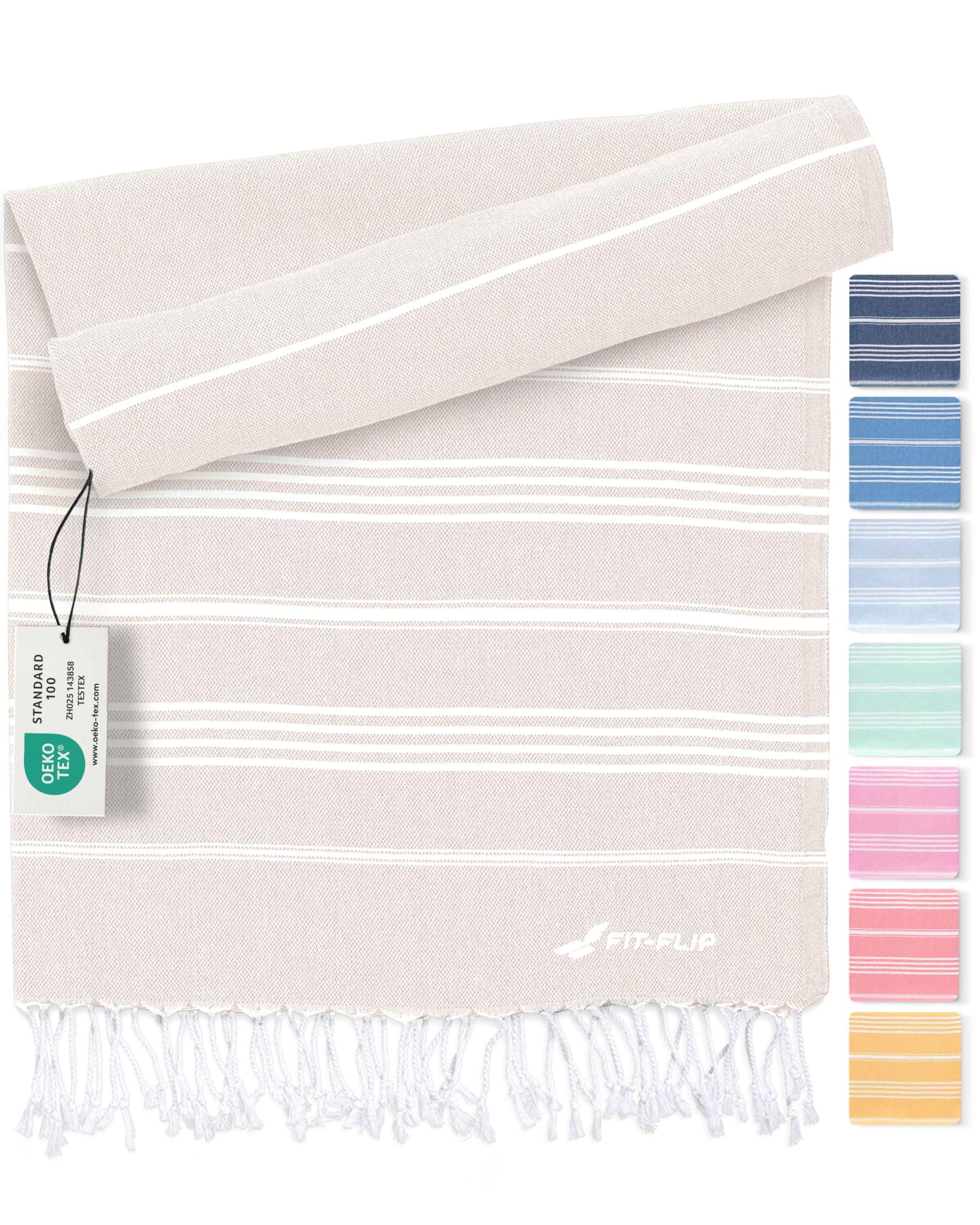 Fit-Flip 24 Sand - Sultan Hammam Beach Towel Xxl Made From 100% Cotton - Quick-Drying Turkish Hamam Towels - Large Fouta Or Pestemal Ideal As A Thin Sauna Blanket - Sand – 200X200cm Sultan