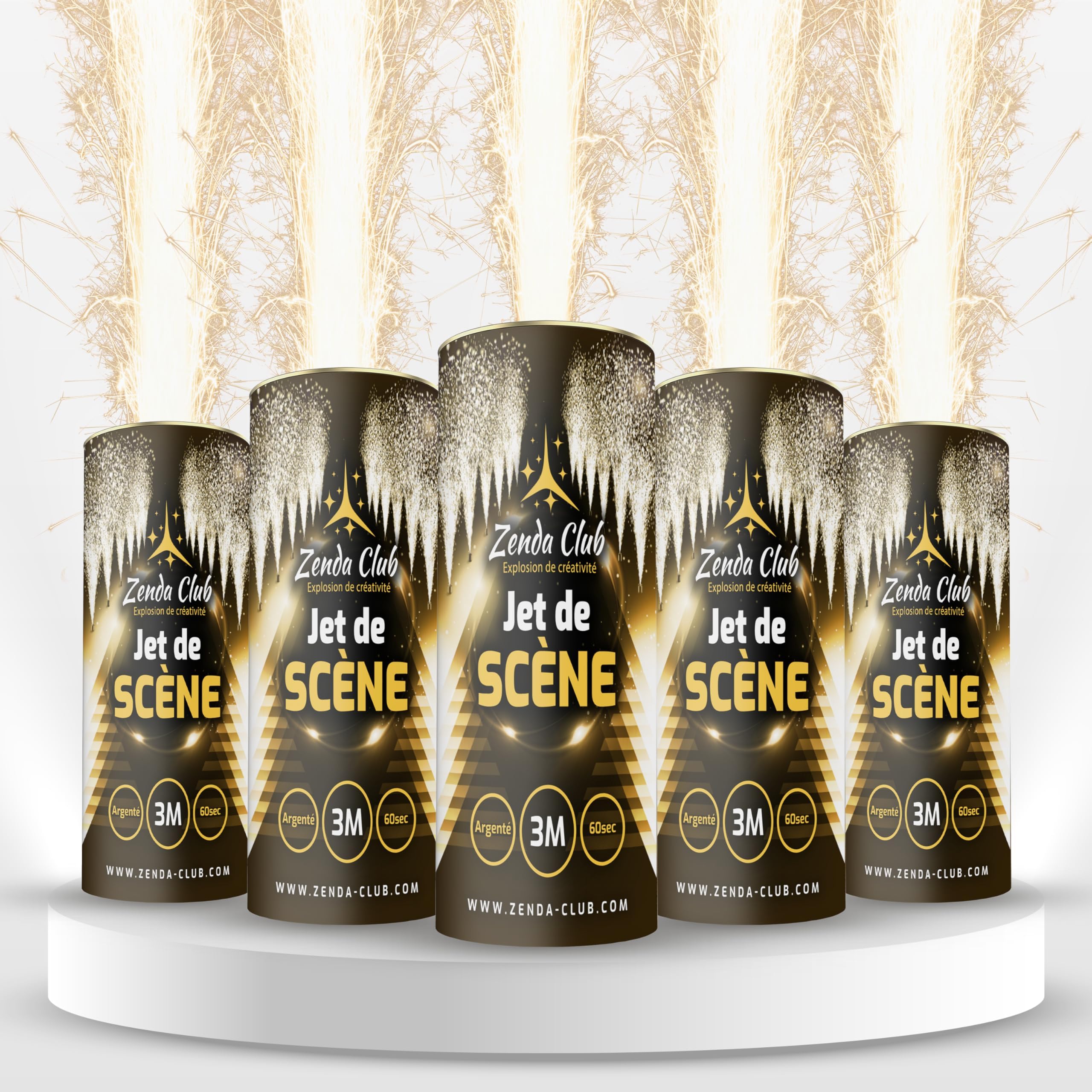 Zenda Club 5 Getti di Scena Scintille 3 Metri 60 Secondi Argento F1 Fuochi d'Artificio per Interni
