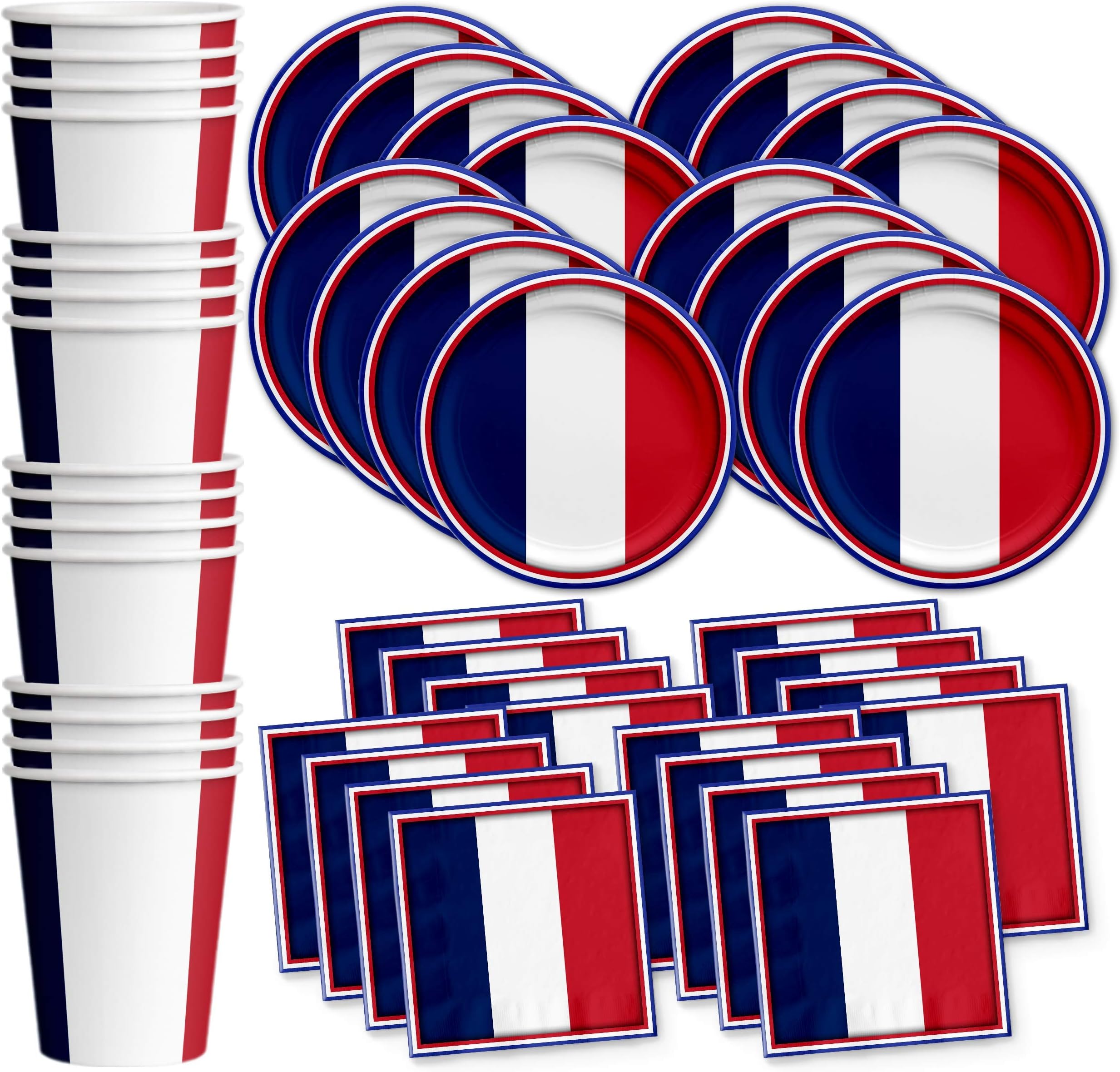 France French Flag Birthday Party Supplies Set Plates Napkins Cups Tableware Kit for 16