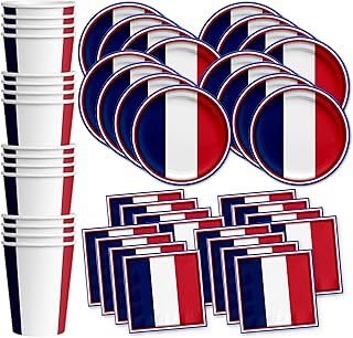 France French Flag Birthday Party Supplies Set Plates Napkins Cups Tableware Kit for 16