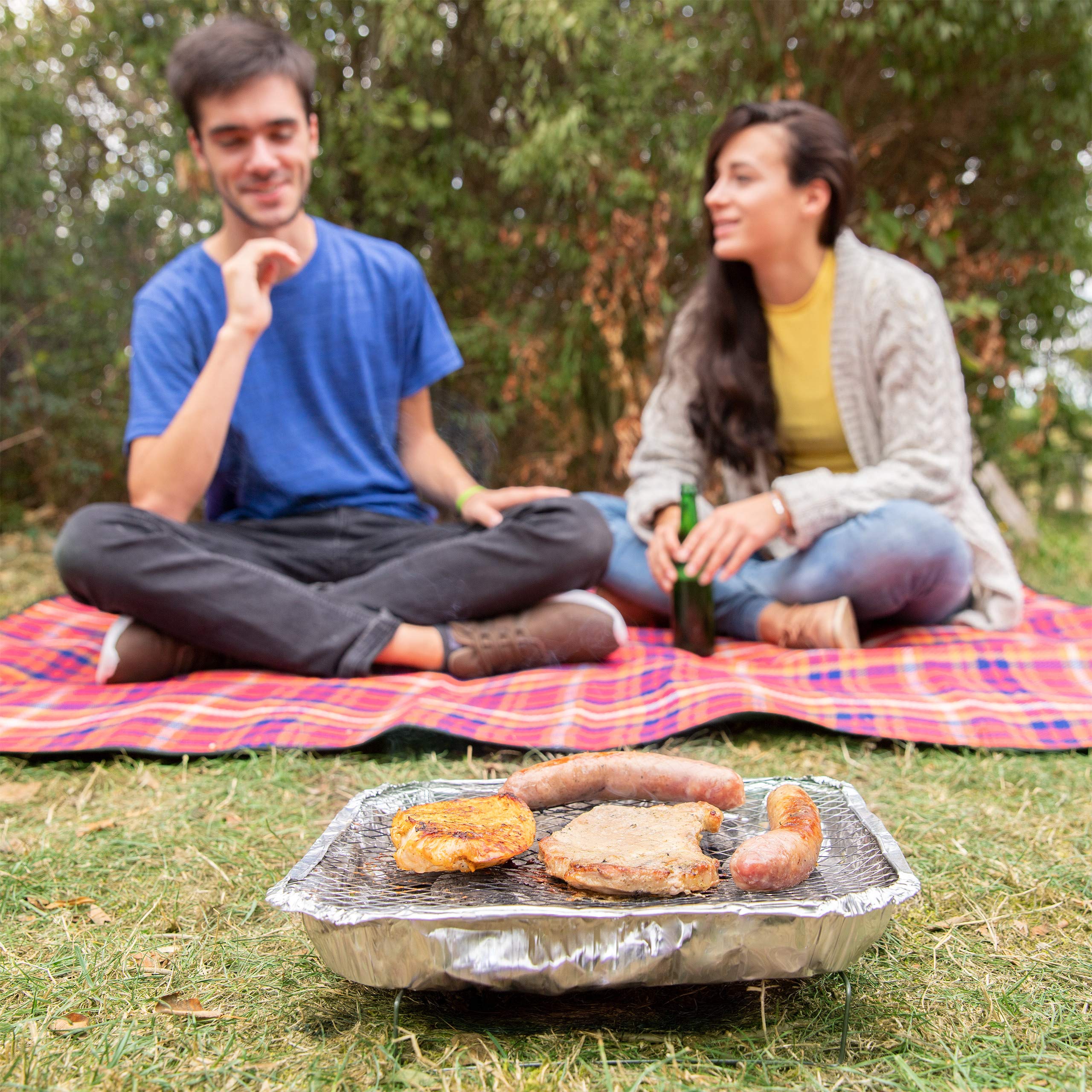 Relaxdays Griglia Monouso, Instant Barbecue, 2 Piedini, 500 g di Carbonella Inclusi, BBQ con Accensione Duratura,Argento