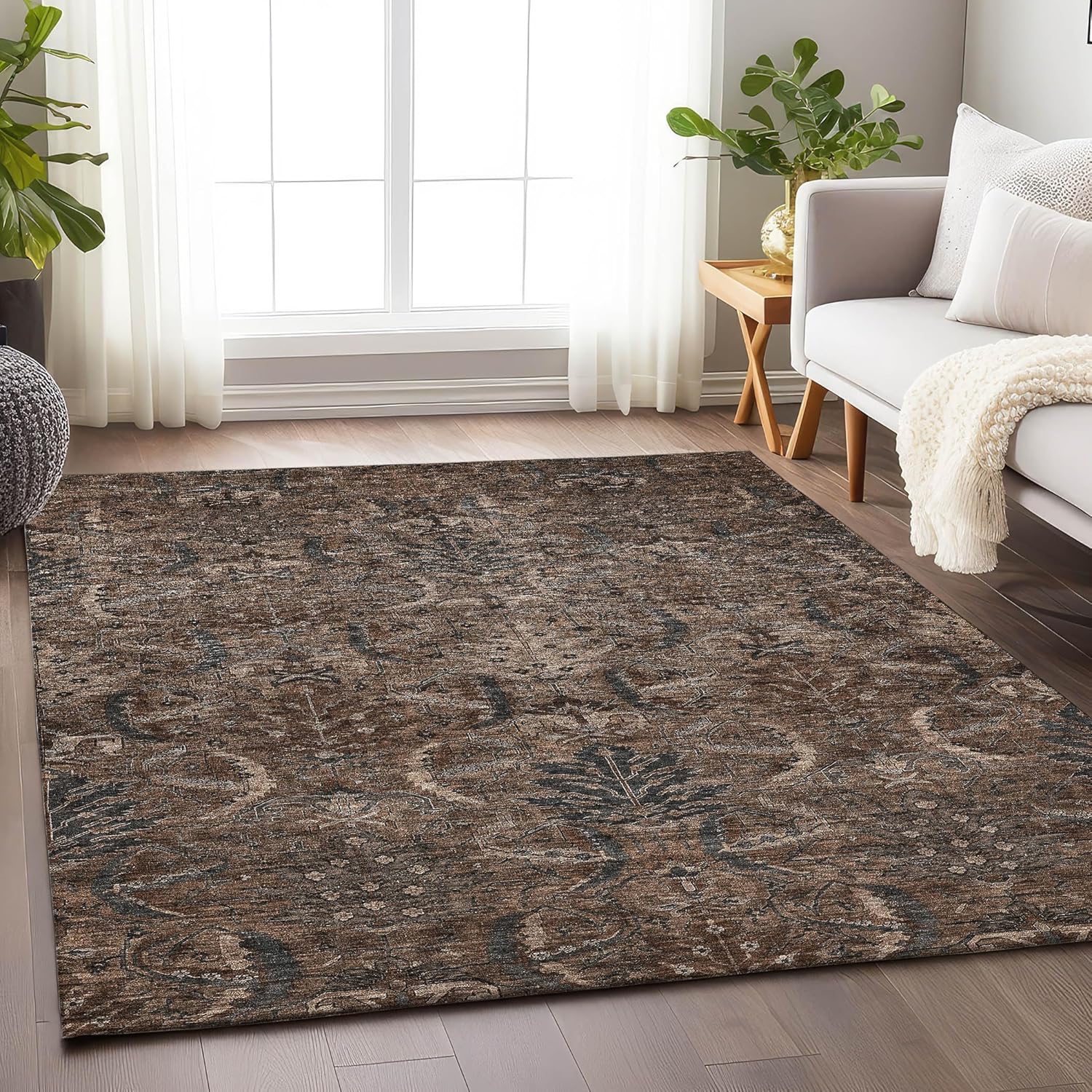 Addison Rugs Chantille ACN1082 Fudge 5' x 7'6" Indoor Outdoor Area Rug, Easy Clean, Machine Washable, Non Shedding, Bedroom, Entry, Living Room, Dining Room, Kitchen, Patio Rug