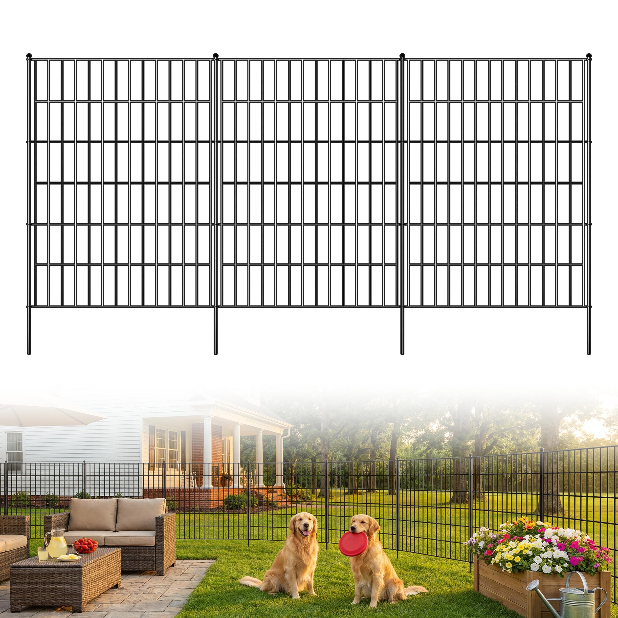 Photo 1 of Toolterritary 10 Panels No Dig Decorative Garden Fence, 40in(H) x 26.0ft(L), Dog Fence Outdoor for Yard - Rustproof Metal Animal Barrier Fencing for Patio, Flower Bed, Ideal for Dogs, Rabbits