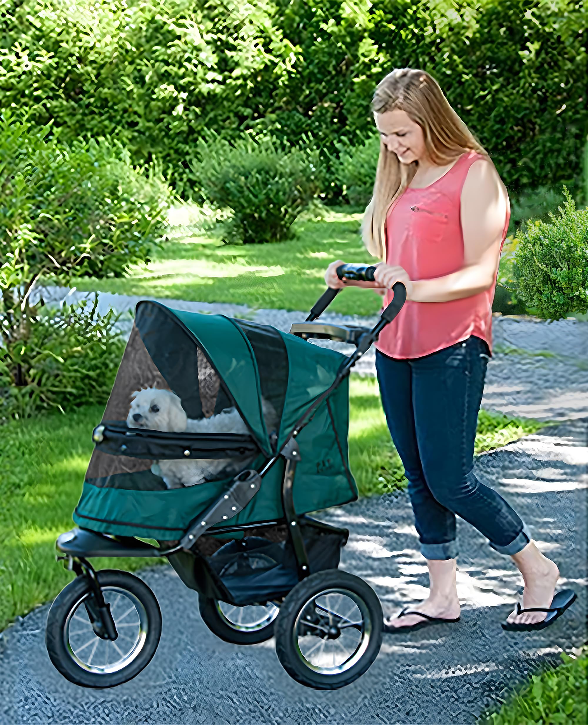 - Pet Gear No-Zip Jogger Pet Stroller for Cats/Dogs, Zipperless Entry, Airless Tires, Easy One-Hand Fold, Cup Holder + Storage Basket, Pine Green