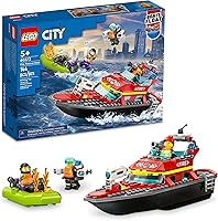 LEGO City Fire Rescue Boat 60373 - Floatable Firefighting Toy Boat Set for Kids Ages 5+, Jetpack & Minifigures