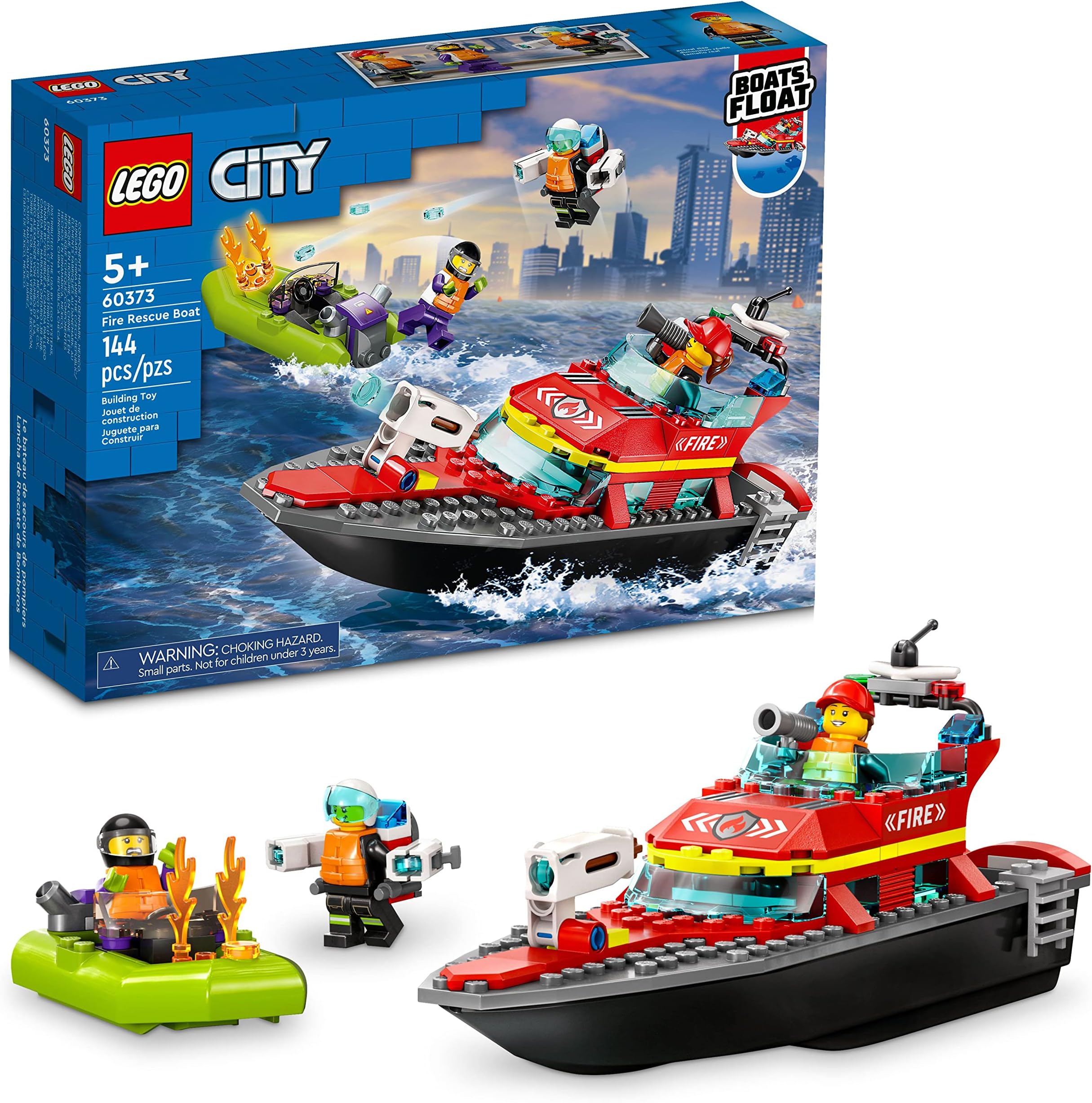 LEGO City Fire Rescue Boat Building Set - Floatable Boat Toy for Boys & Girls, Ages 5+ - Kids Pretend Play Toy for Preschool - Gift for Birthdays - 60373