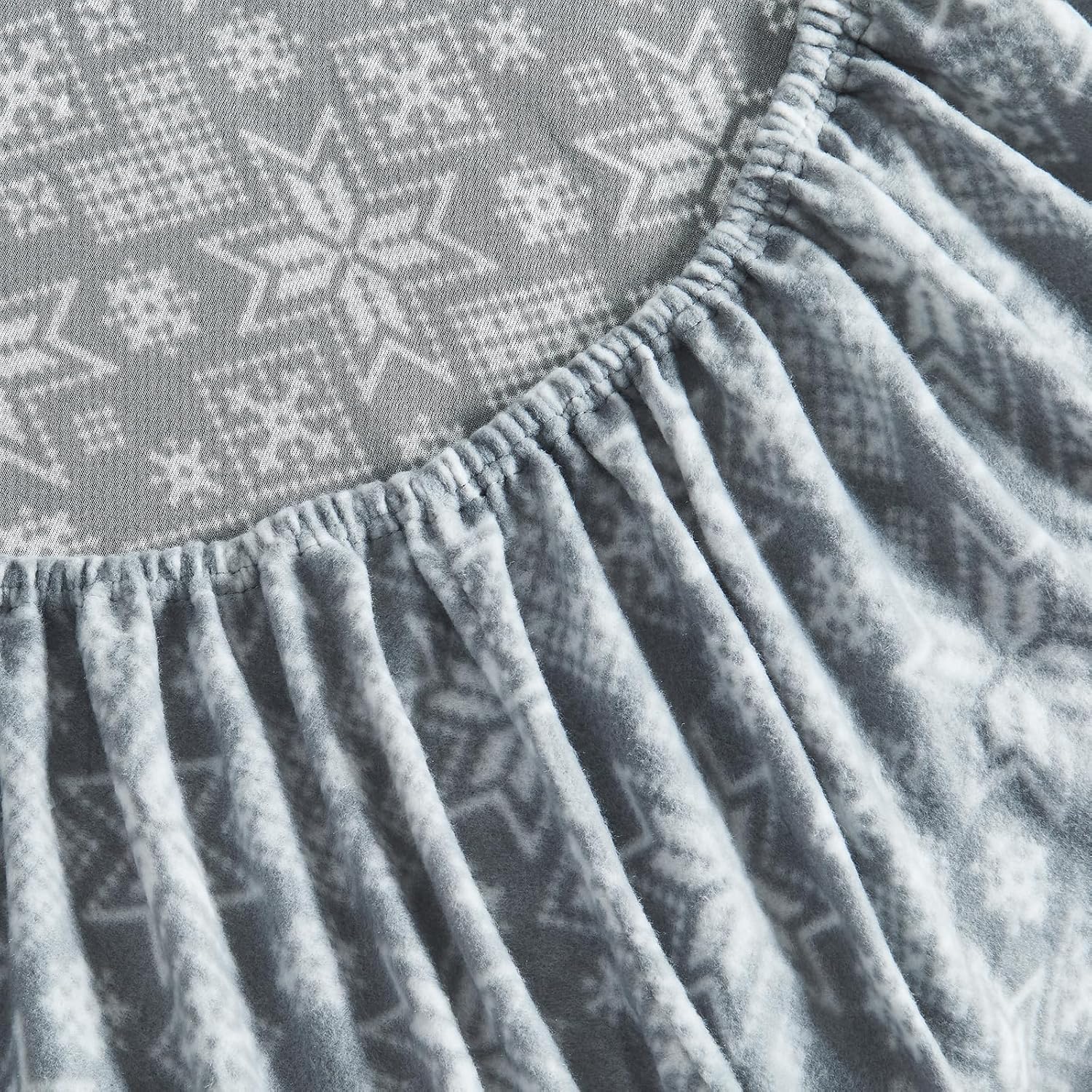 HYPREST Flannel Sheets King Size, Grey Snowflake Warm Sheets Winter Bedding Fuzzy Bed Sheets