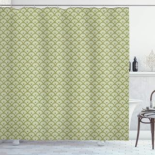 Ambesonne Mandala Shower Curtain, Folkloric Geometric Circles Pattern Flowers Far Eastern Yoga Tradition, Cloth Fabric Bathroom Decor Set with Hooks, 69" W x 70" L, Pale Olive Green Ivory