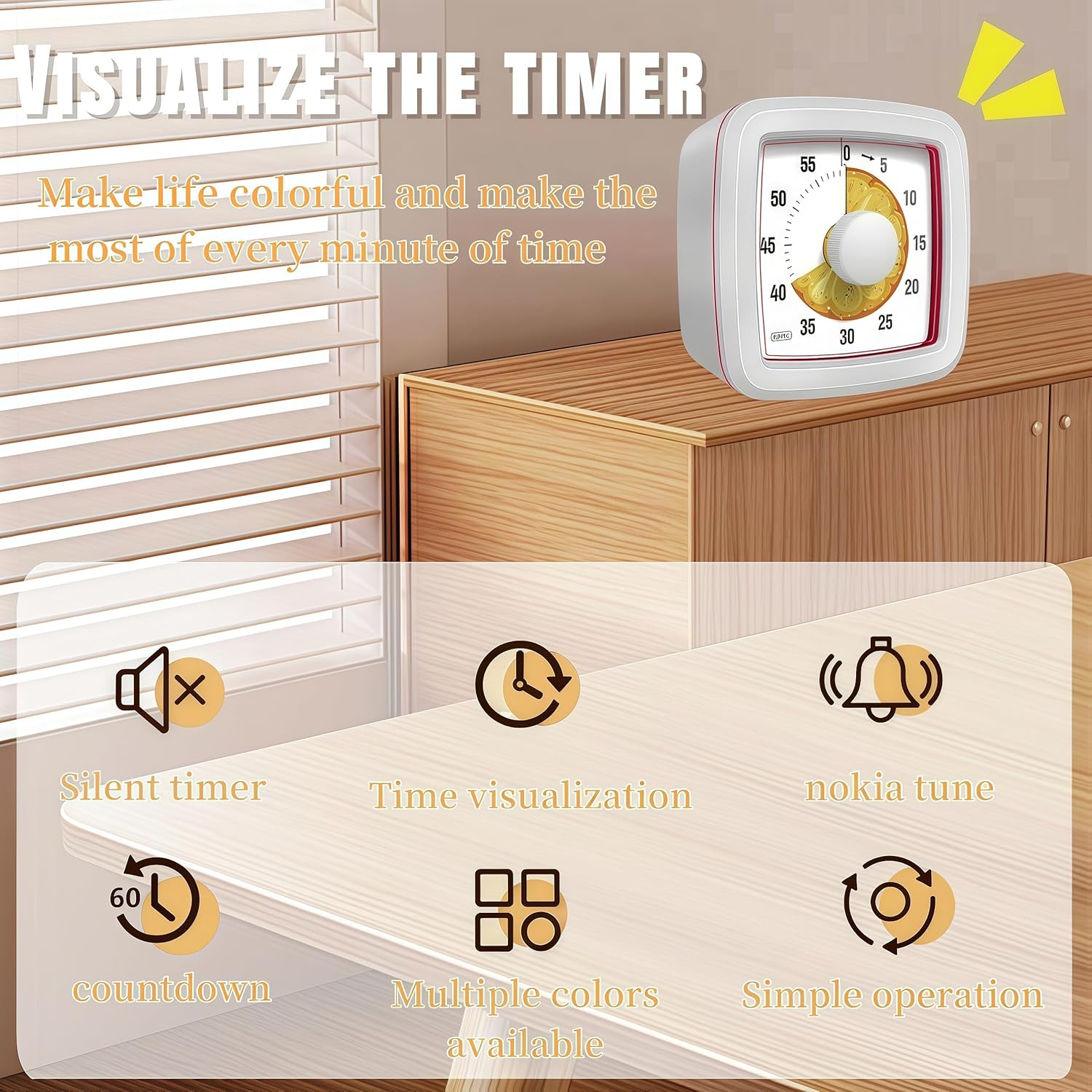 Kids Visual Timer for Kitchen,Classroom,Cooking,Learning,Bedroom,Office, 60-Minute Countdown Pomodoro Timer for Kids with Autism ADHD (Orange Style)