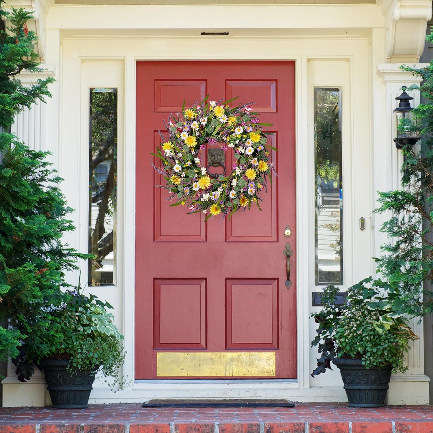 Sggvecsy Daisy and Lavender Wreath 24’’ Wildflower Wreath Spring and Summer Artificial Spring Silk Summer for Front Door Home Wall Wedding Festival Farmhouse Holiday Decor - Image 4