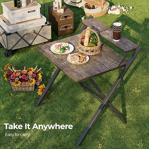 Miniatura 8 de GreenForest Escritorio plegable sin montaje, escritorio compacto de 2 niveles para computadora con estante, mesa plegable que ahorra espacio para