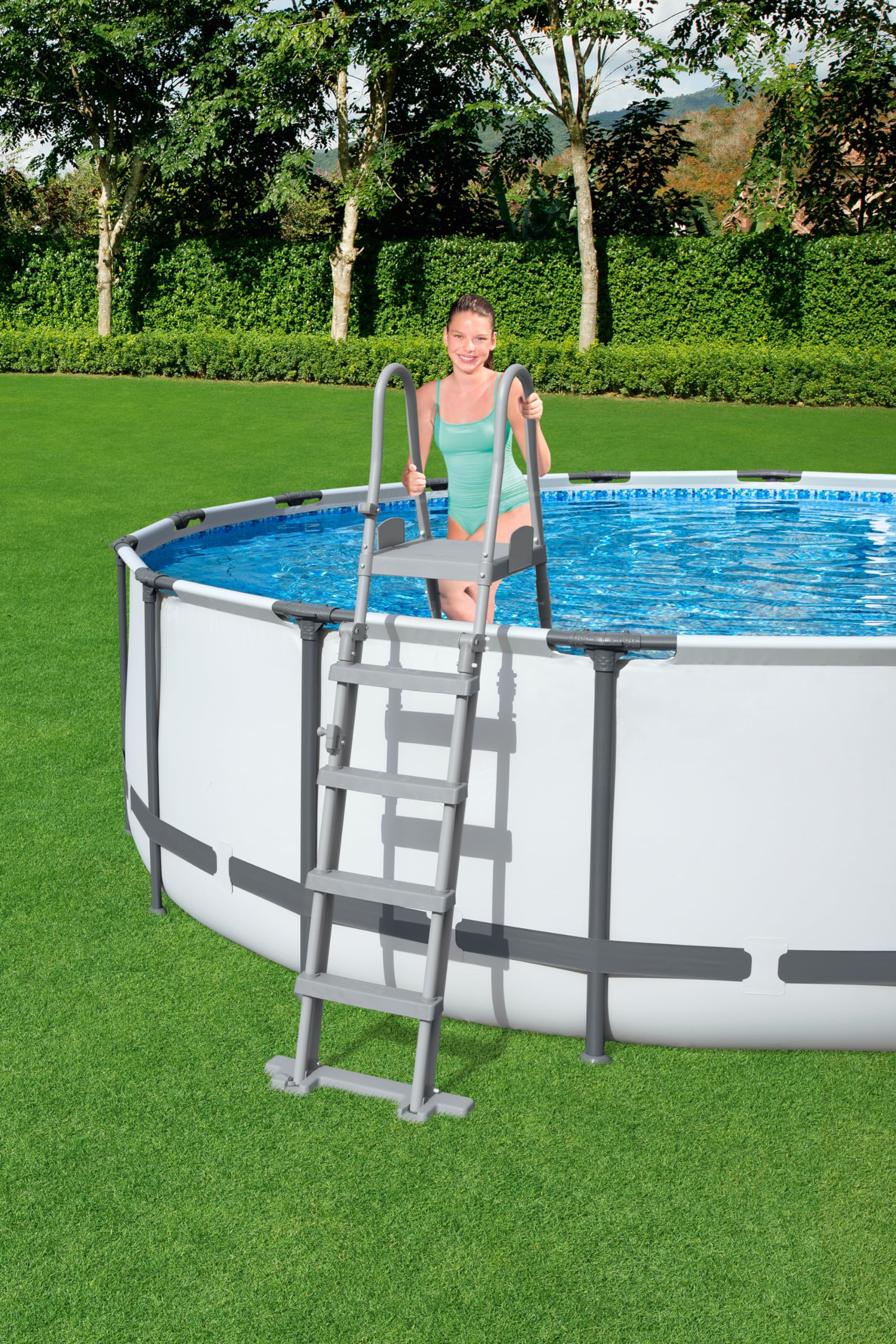 Echelle de sécurité 2x4 marches avec Plateforme pour Piscine 132 cm