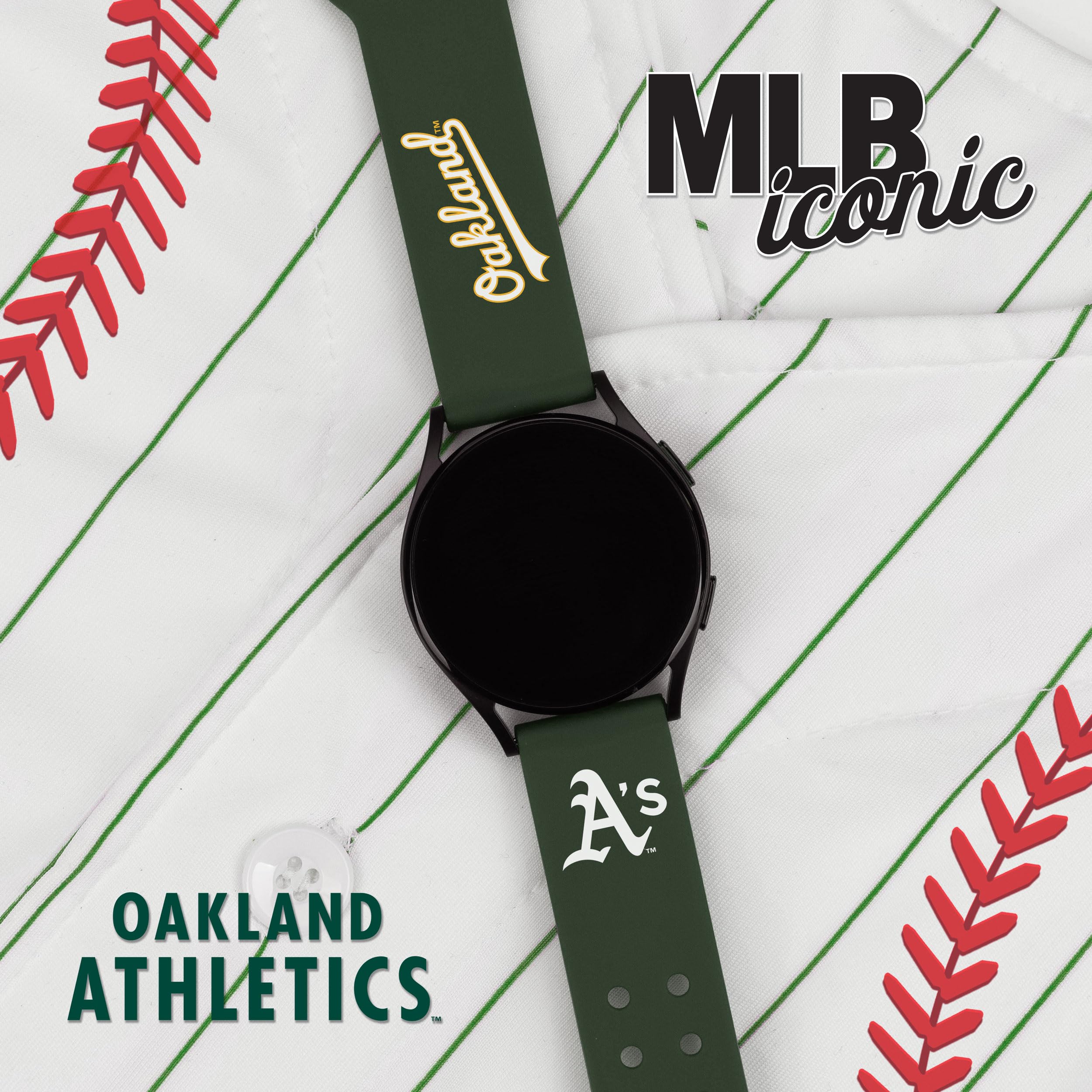 Game Time Oakland Athletics Iconic Edition HD Watch Band Compatible with Samsung Galaxy Watch (20mm Short)