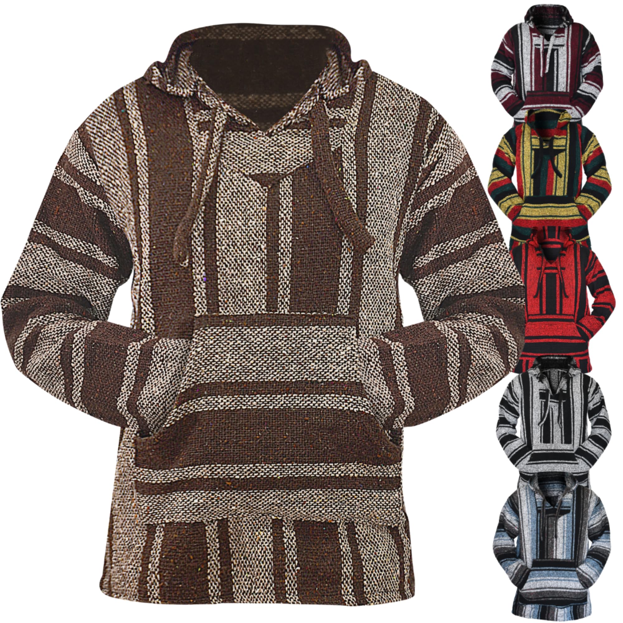 Artisans Bazaar Unisex Brown Mexican Baja Hoodie – Classic Drug Rug Pullover Sweater | Baja Hoodie For Men & Women | Mens & Plus Size Options Available, Medium